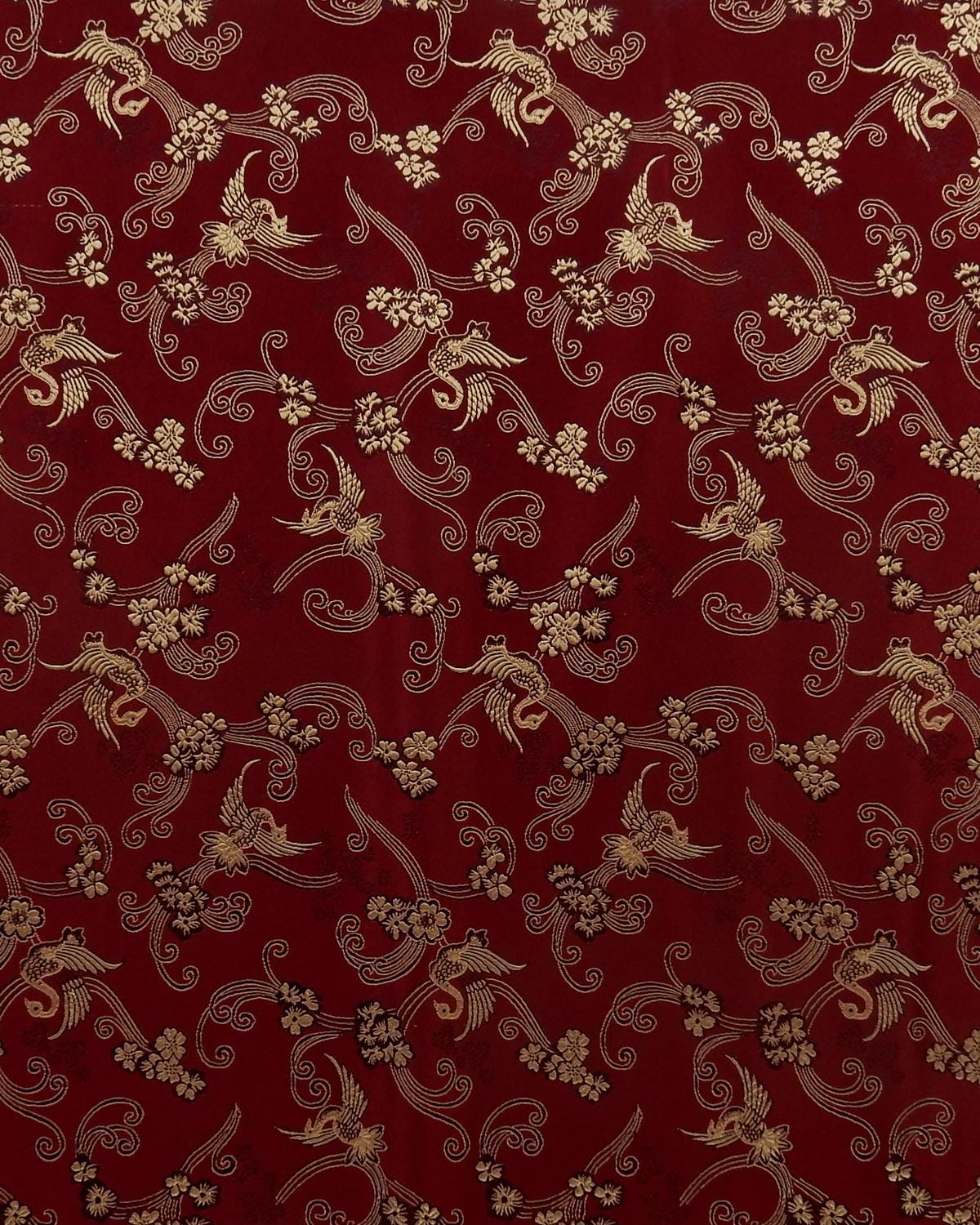 Wine Gold Floral Silk Brocade Fabric (30 in.) Sold By The Yard