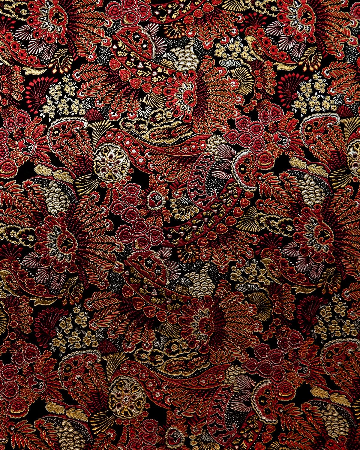 Gold Black Multicolor Floral Silk Brocade Fabric (30 in.) Sold By The Yard