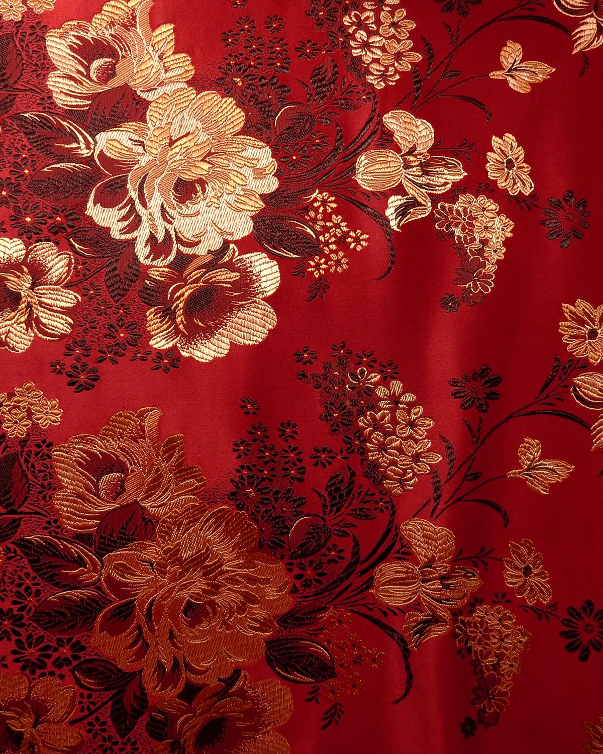 Red Gold Floral Silk Brocade Fabric (30 in.) Sold By The Yard