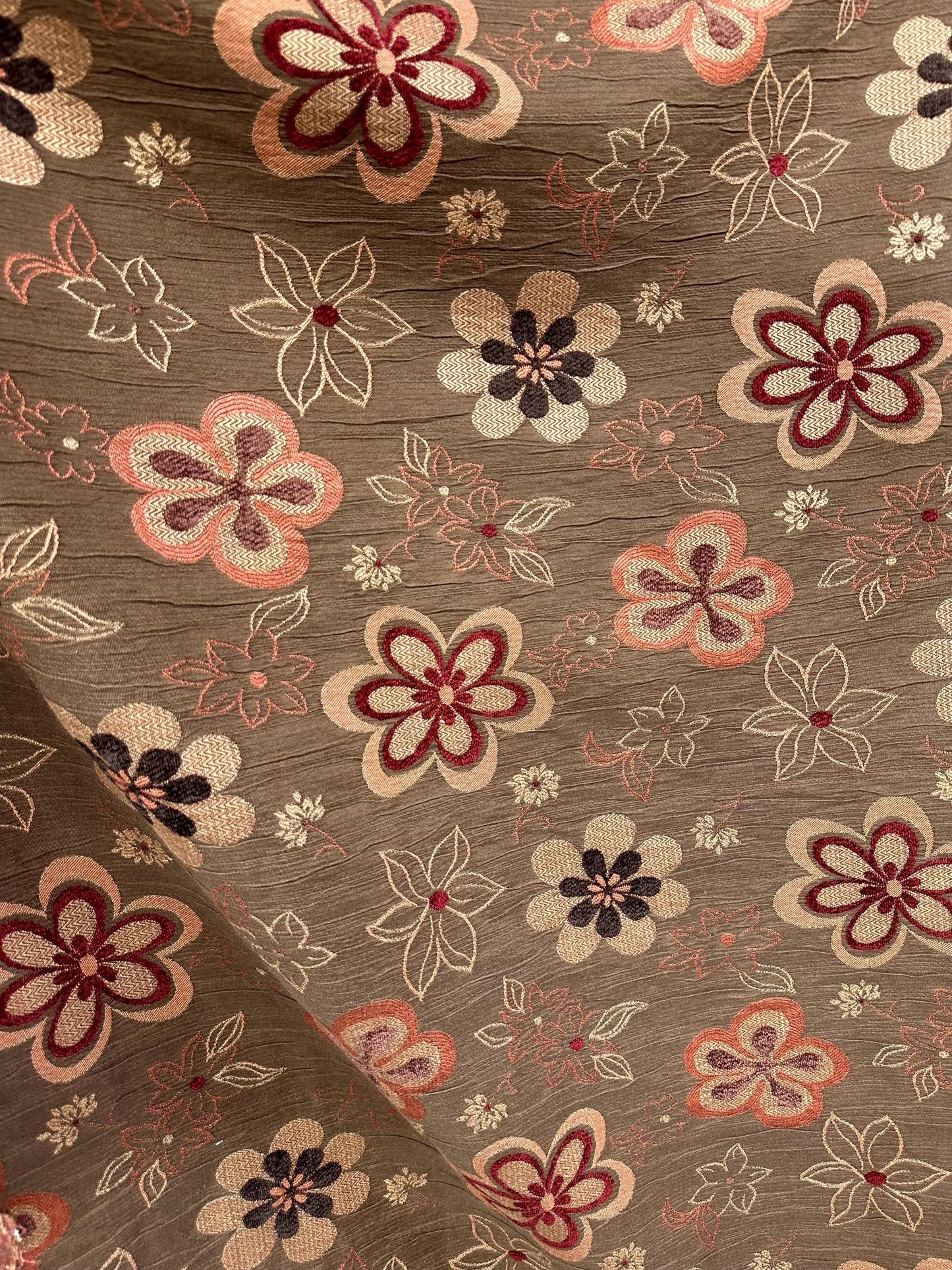 BROWN MULTICOLOR Floral Chenille Upholstery Brocade Fabric (56 in.) Sold By The Yard