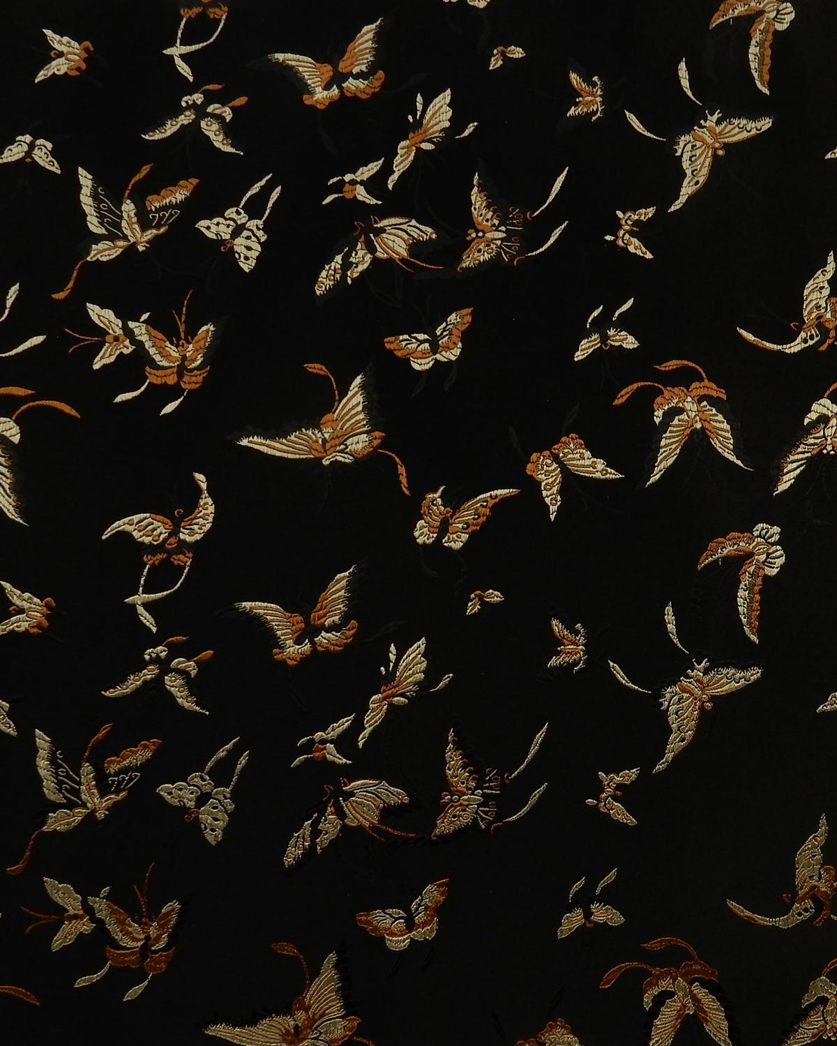 Black Gold Butterflies Silk Brocade Fabric (30 in.) Sold By The Yard