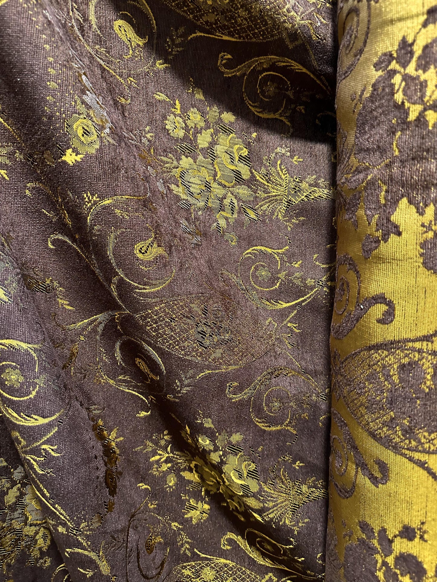 BROWN GOLD Floral Damask Chenille Upholstery Drapery Fabric (54 in.) Sold By The Yard