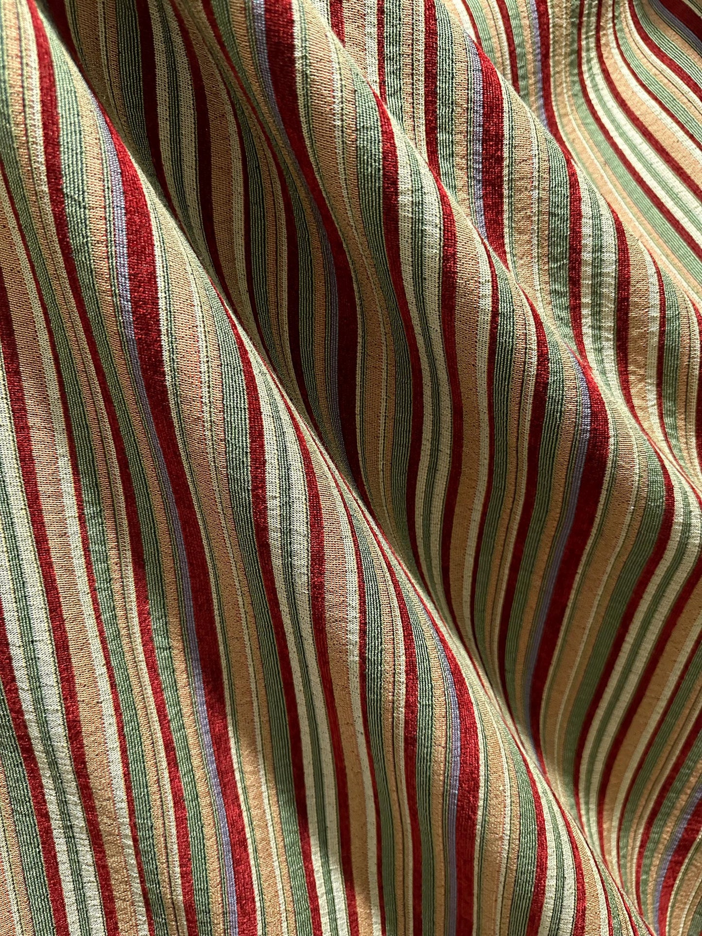 BURGUNDY GREEN Striped Chenille Upholstery Brocade Fabric (54 in.) Sold By The Yard