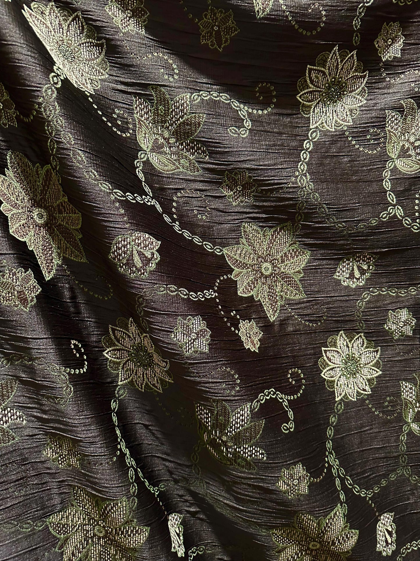 DARK BROWN GREEN Floral Chenille Upholstery Brocade Fabric (56 in.) Sold By The Yard