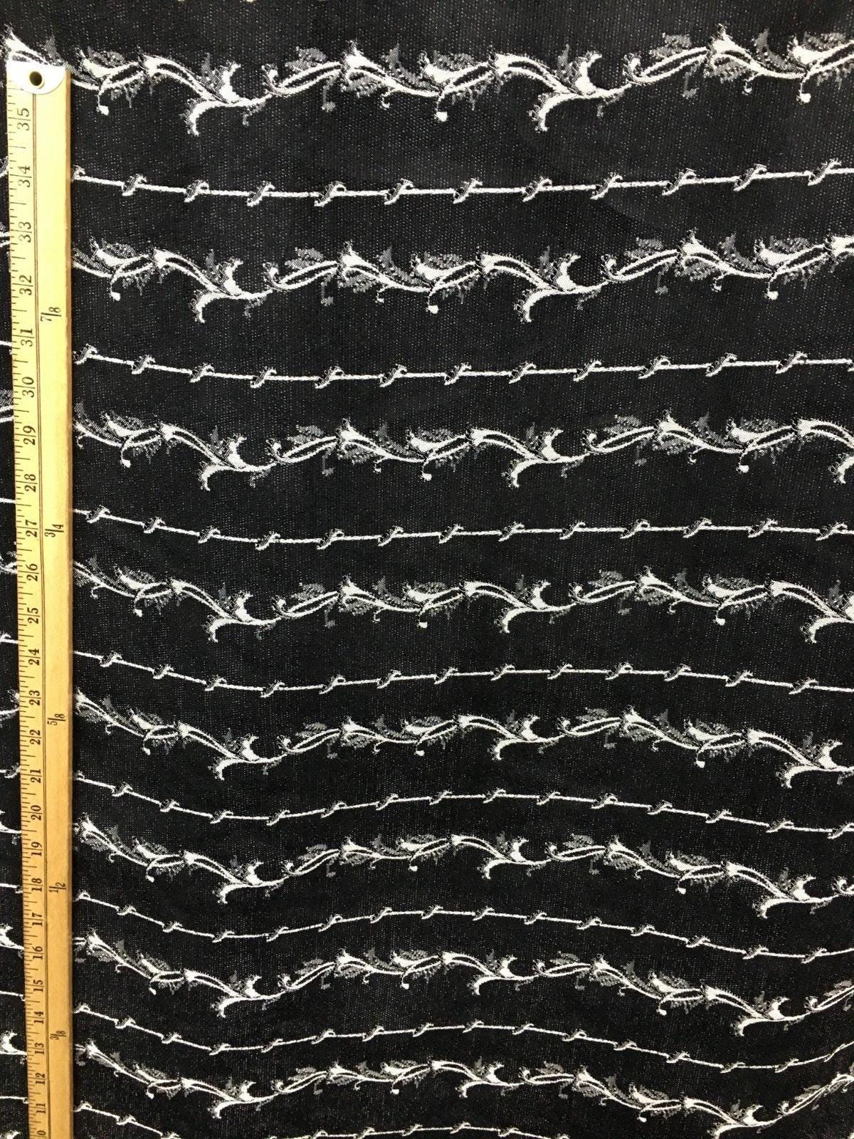 BLACK SILVER Floral Chenille Upholstery Fabric (54 in.) Sold By The Yard