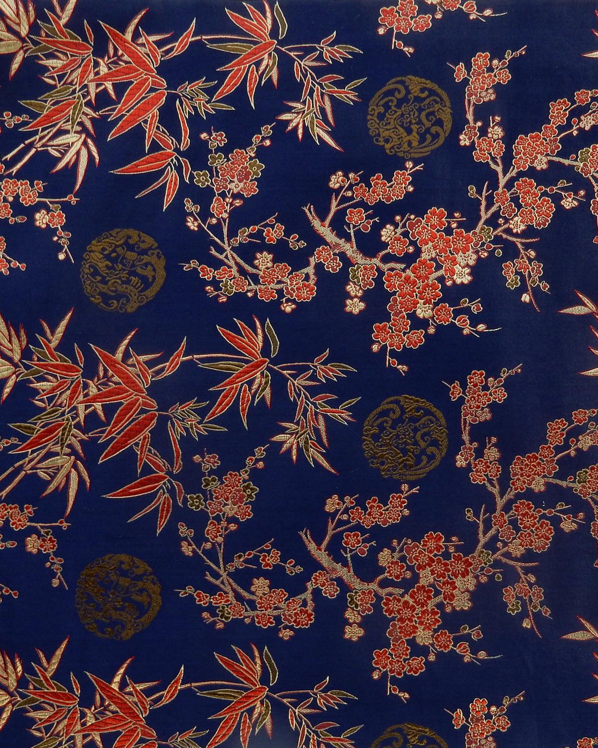 Blue Orange Gold Floral Silk Brocade Fabric (30 in.) Sold By The Yard
