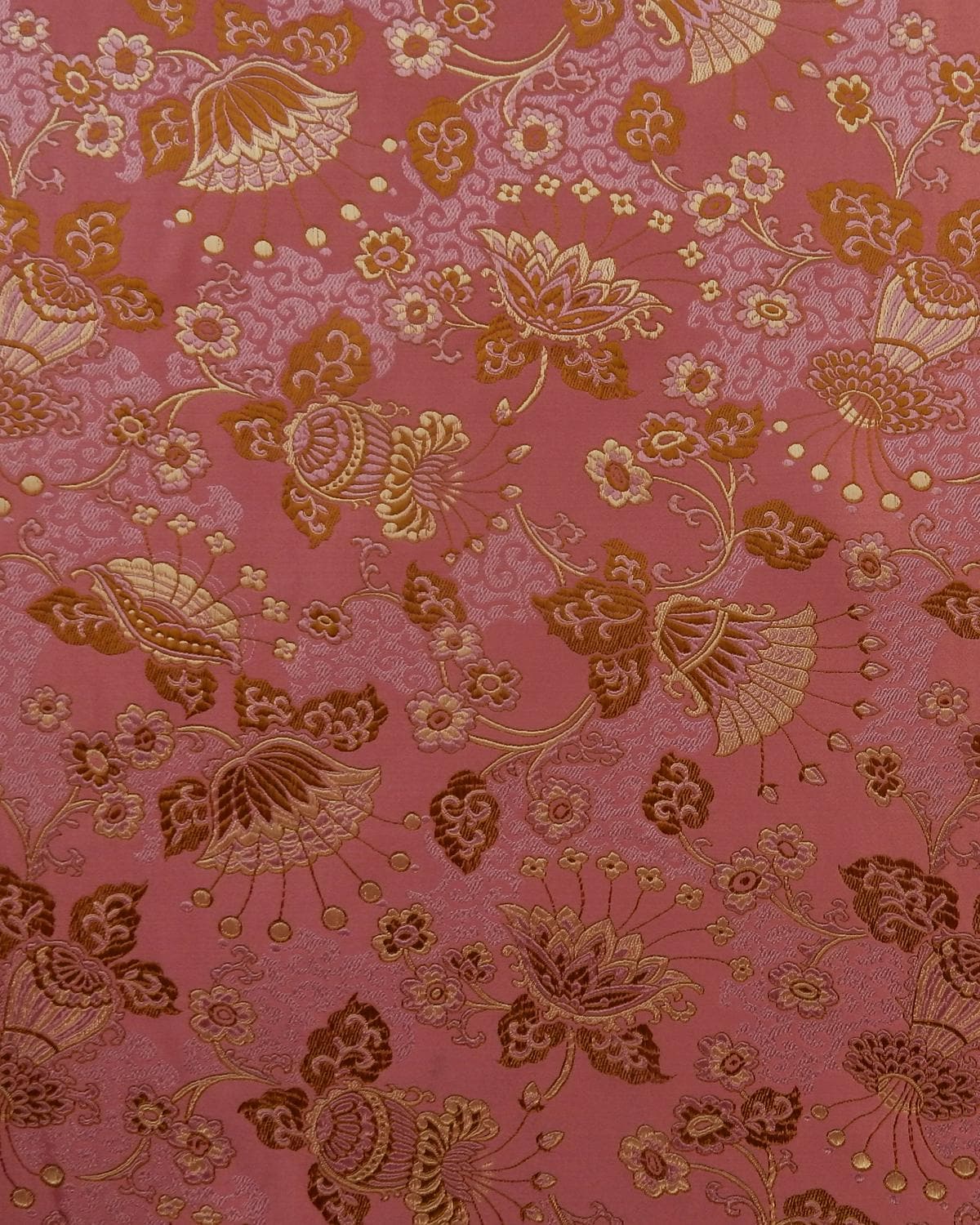 Pink Gold Floral Silk Brocade Fabric (30 in.) Sold By The Yard