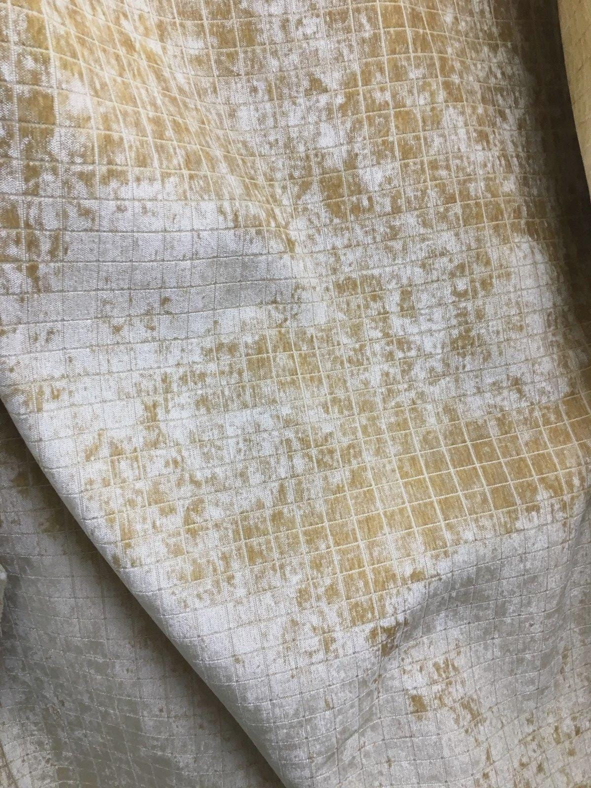 LIGHT GOLD Box Plaid Geometric Chenille Upholstery Brocade Fabric (54 in.) Sold By The Yard