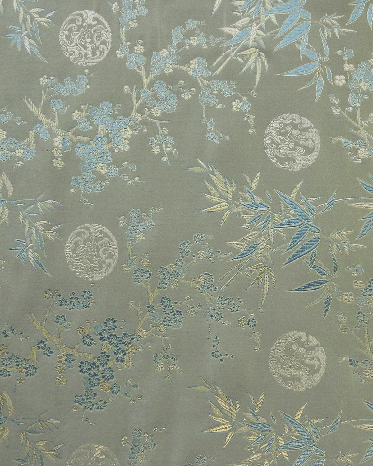Light Green Floral Silk Brocade Fabric (30 in.) Sold By The Yard