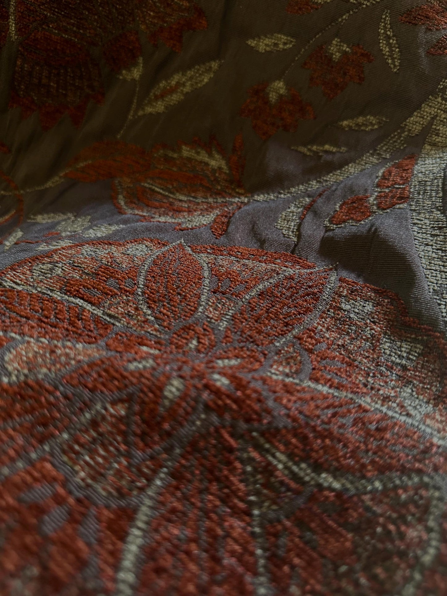 BROWN COPPER RED Floral Chenille Upholstery Brocade Fabric (56 in.) Sold By The Yard