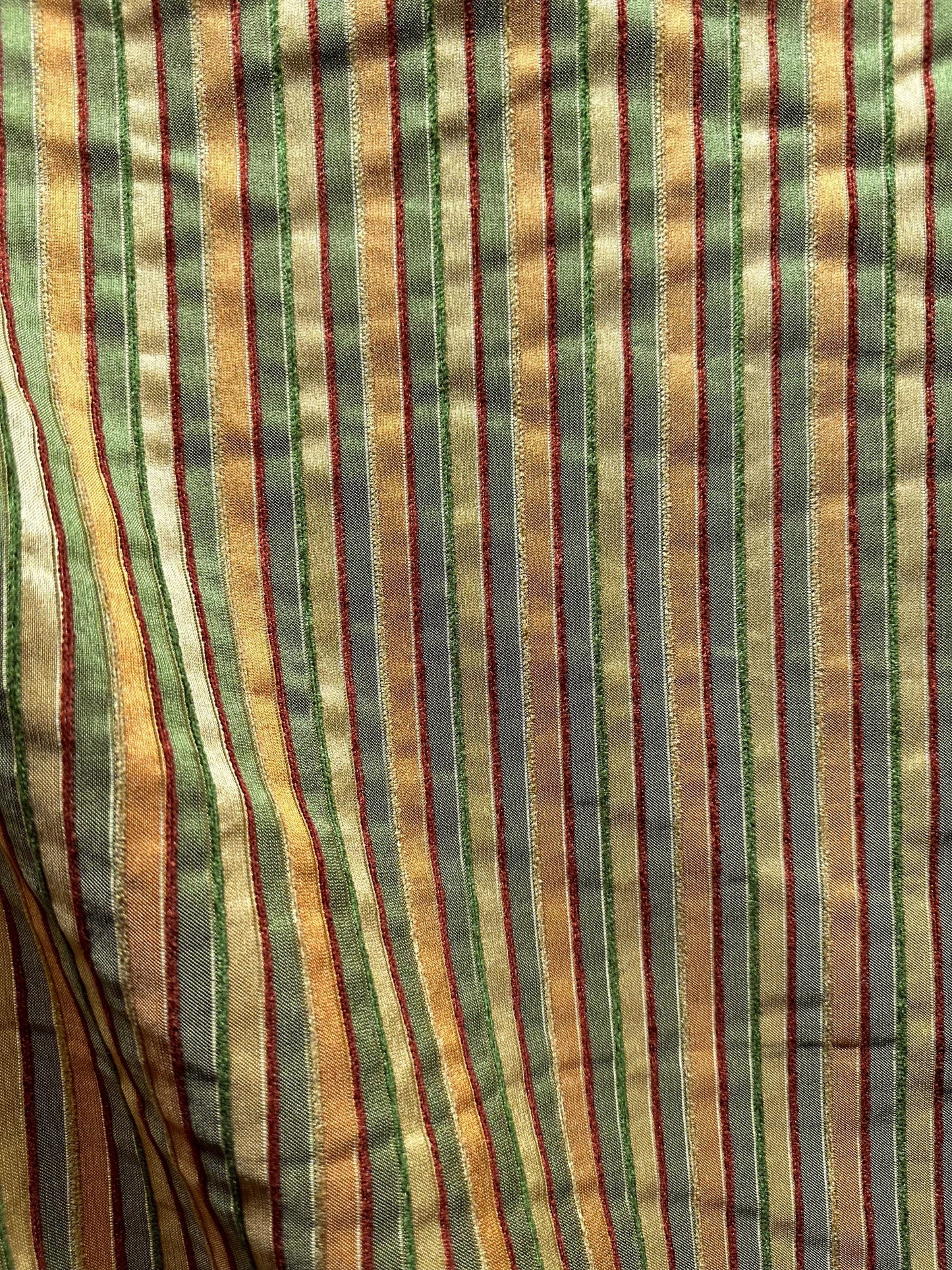 ORANGE GREEN Striped Chenille Upholstery Brocade Fabric (54 in.) Sold By The Yard