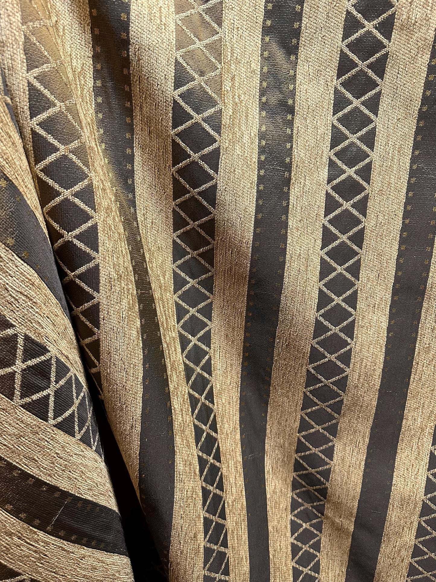 BEIGE BROWN Striped Diamond Chenille Upholstery Brocade Fabric (54 in.) Sold By The Yard