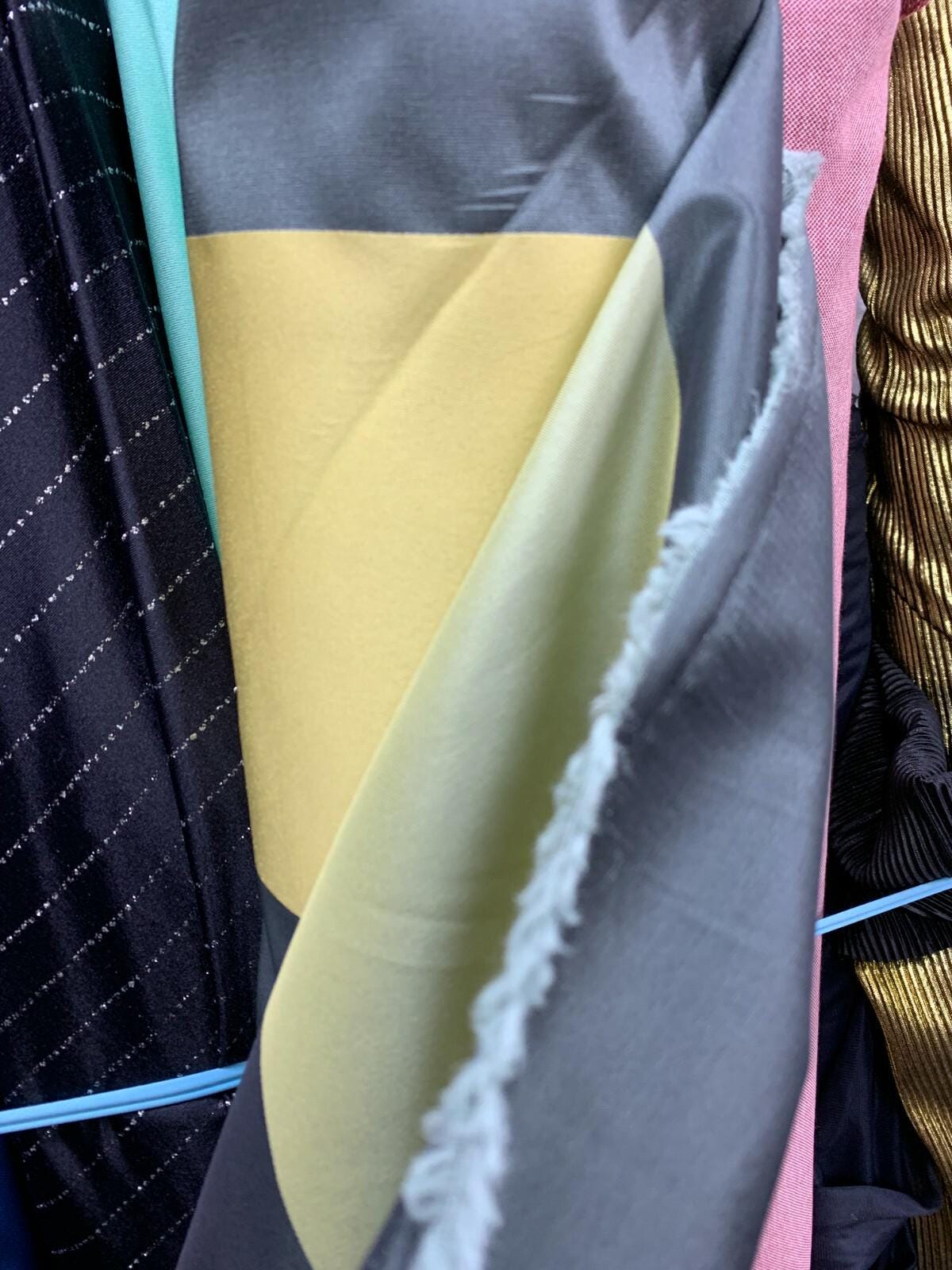 Light Gold Dark Teal Striped Brocade Upholstery Drapery Fabric (54 in.) Sold By The Yard