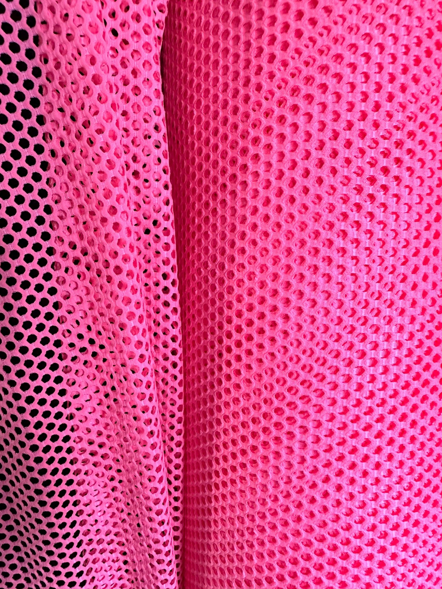 BRIGHT PINK Fishnet Mesh Small Hole Stretch Spandex Fabric (60 in.) Sold By The Yard