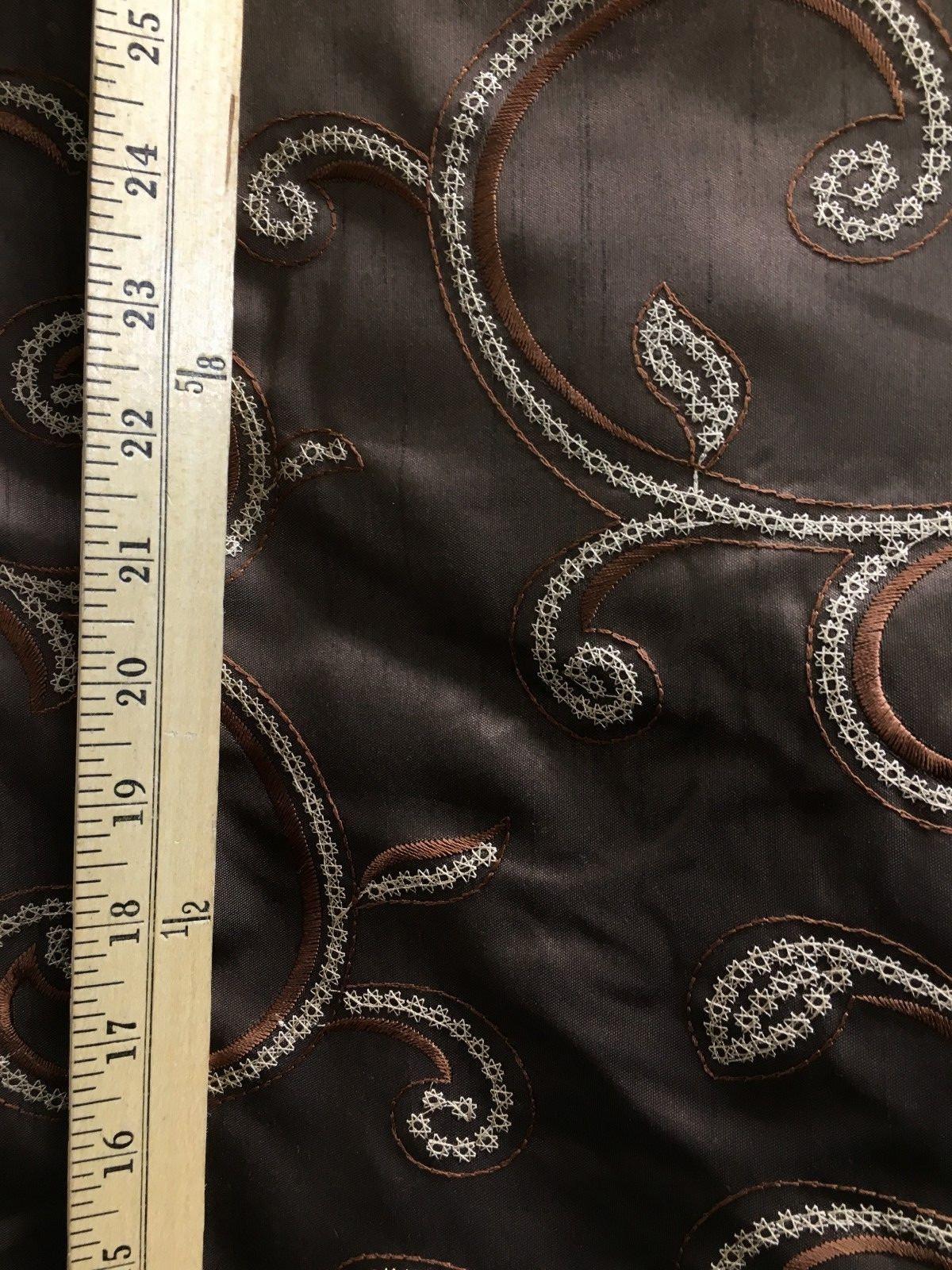 BROWN IVORY Floral Embroidered 100% Polyester Dupioni Fabric (54 in.) Sold By The Yard