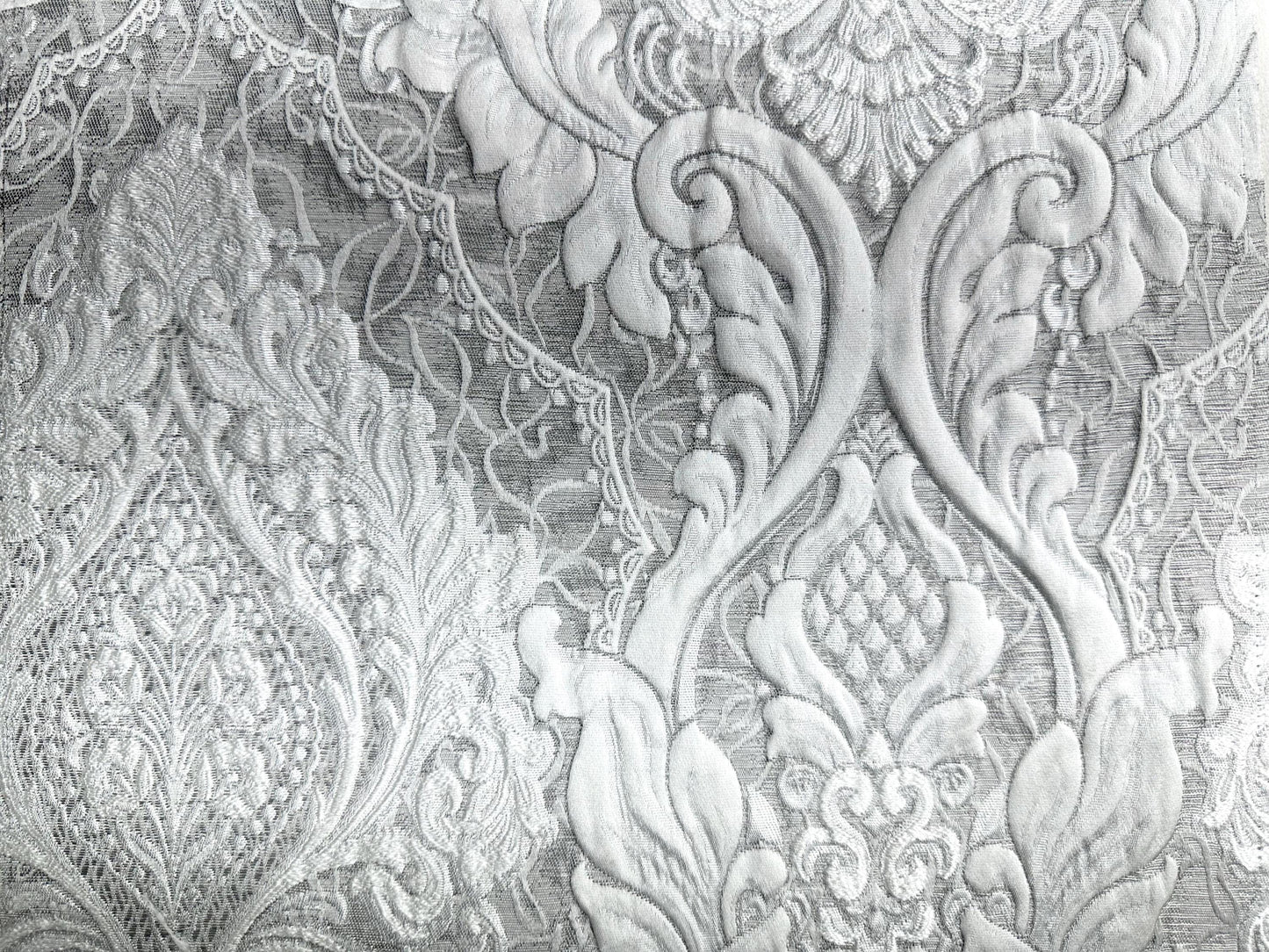 GREY SILVER Damask Brocade Upholstery Drapery Fabric (110 in.) Sold By The Yard