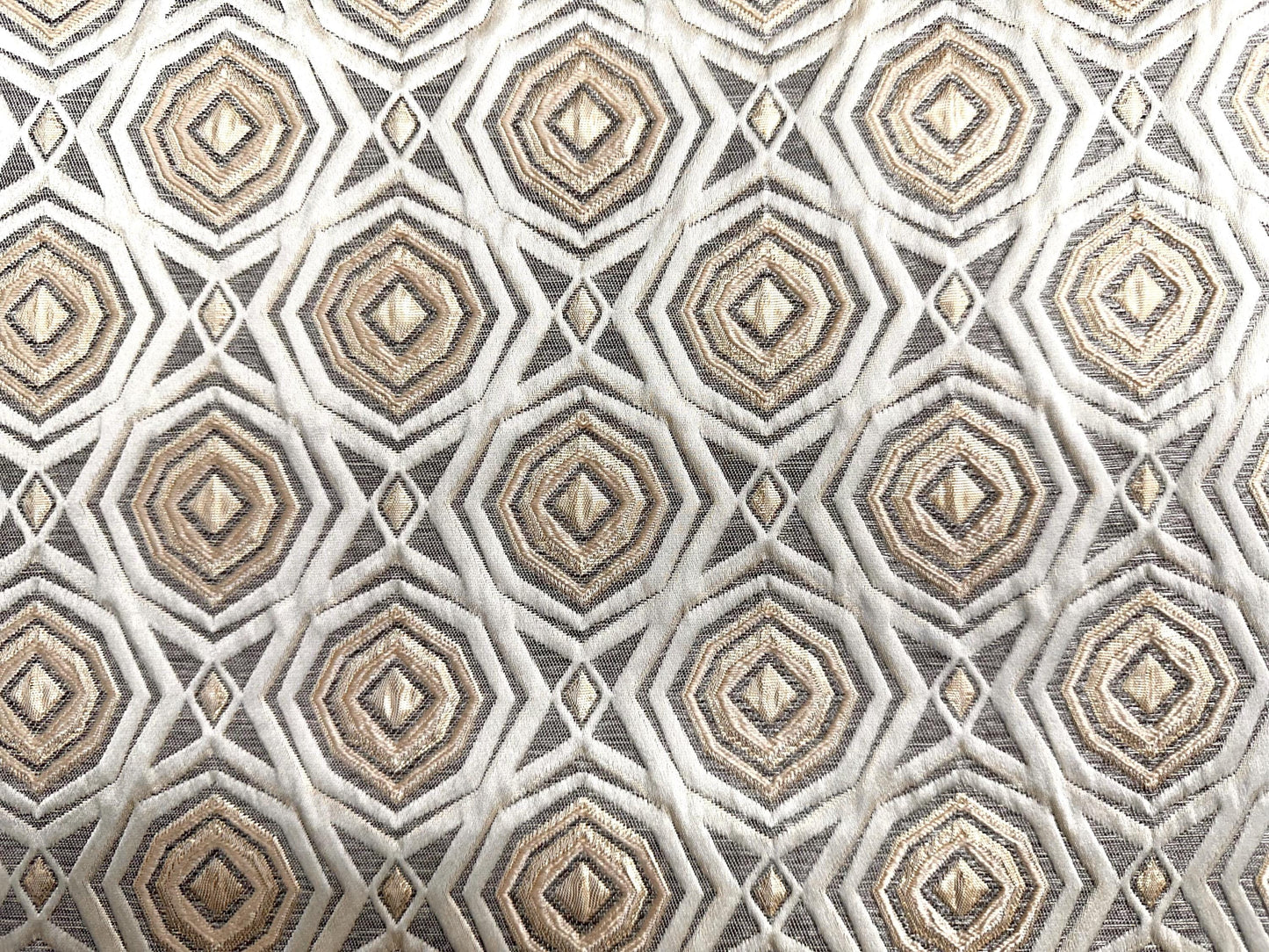 IVORY GOLD BROWN Raised Geometric Brocade Upholstery Drapery Fabric (110 in.) Sold By The Yard