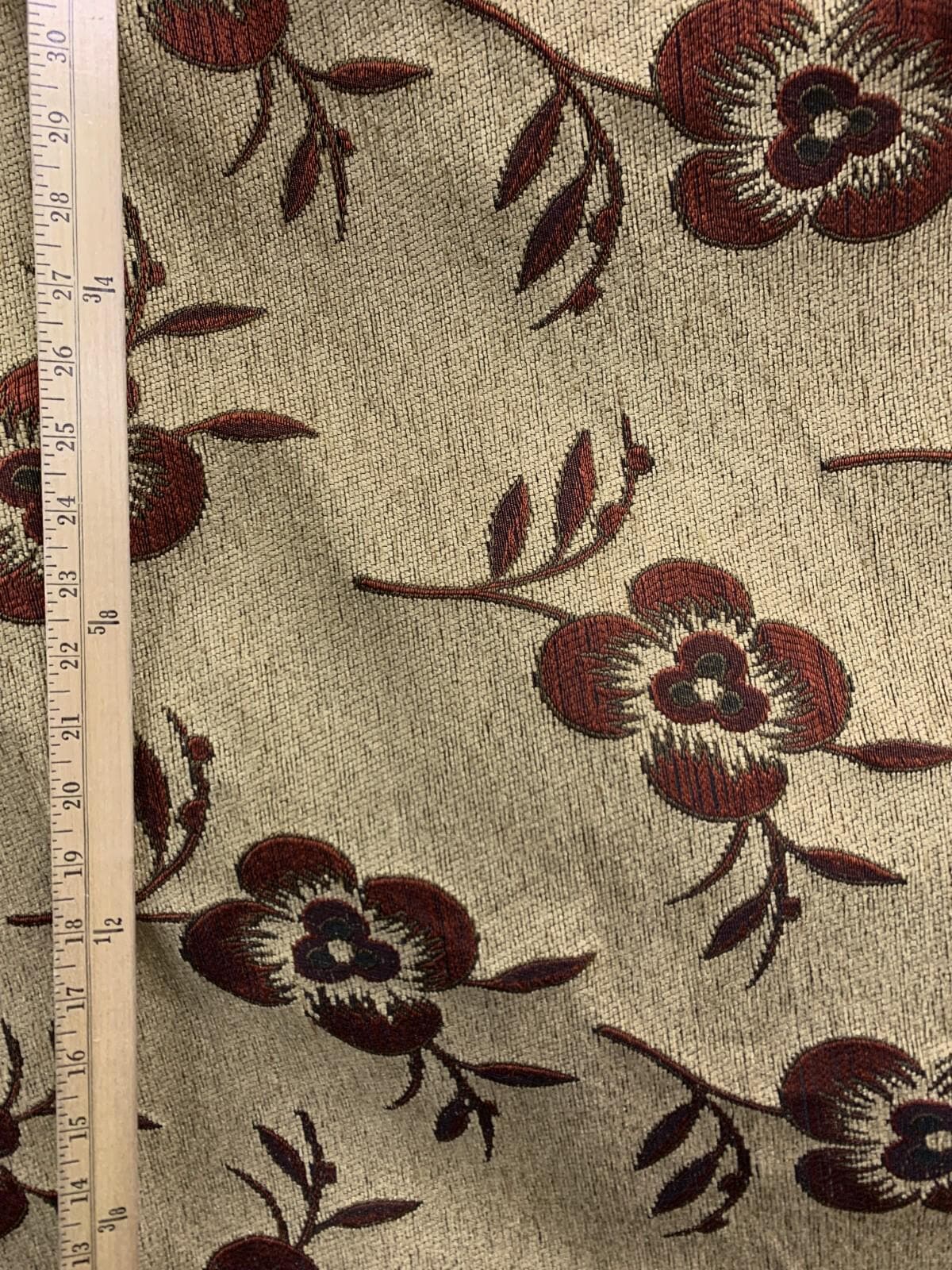 BEIGE COPPER Floral Chenille Upholstery Fabric (54 in.) Sold By The Yard
