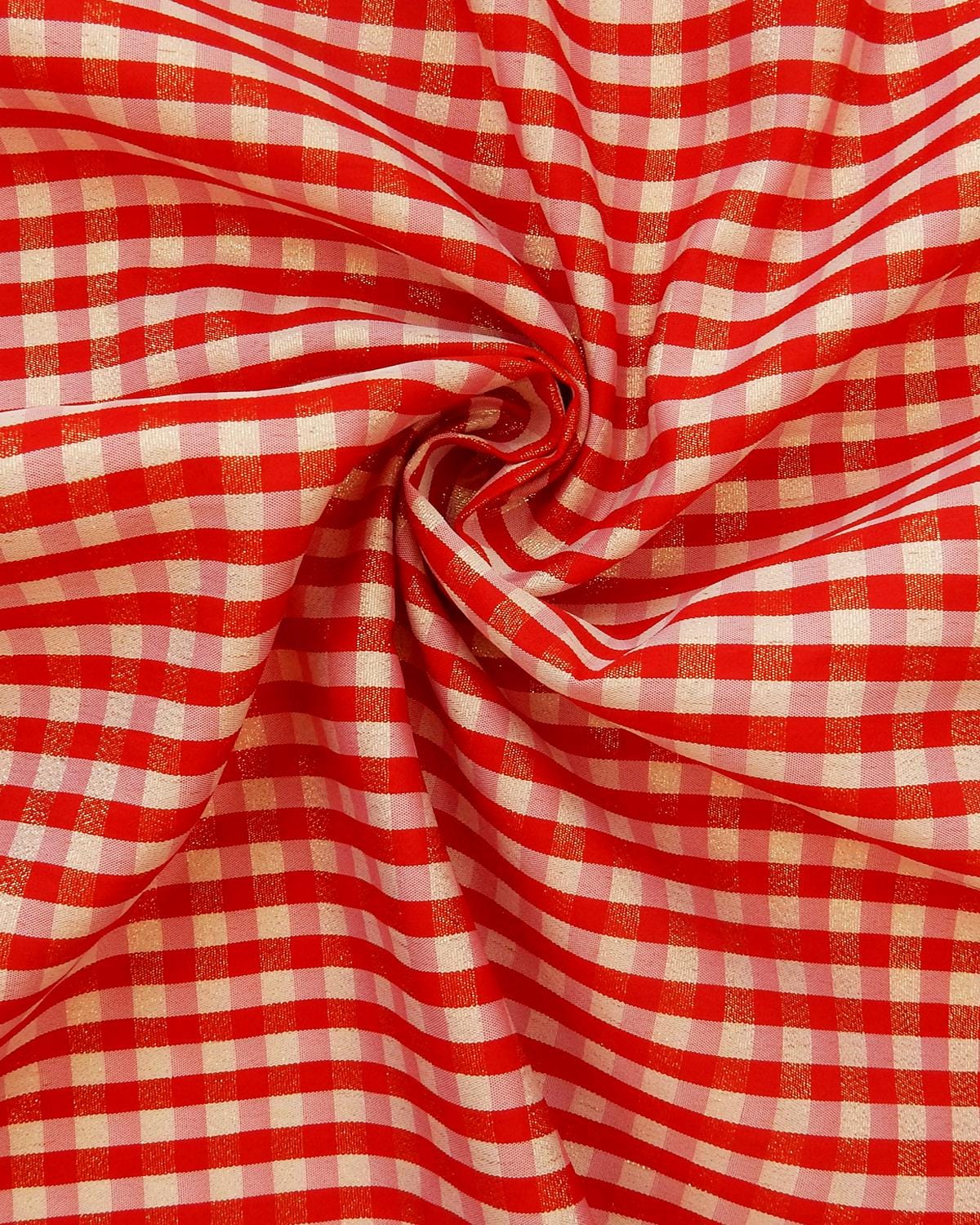 RED WHITE GOLD Metallic Checkered Plaid Taffeta Fabric (60 in.) Sold By The Yard