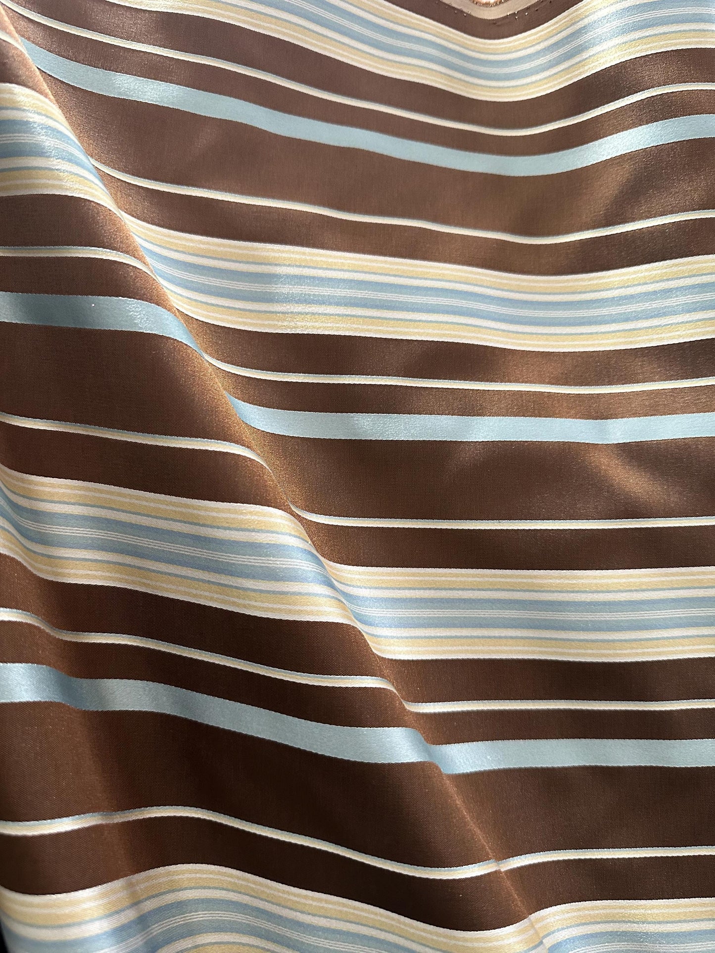 BROWN GOLD BLUE Striped Taffeta Brocade Drapery Fabric (54 in.) Sold By The Yard