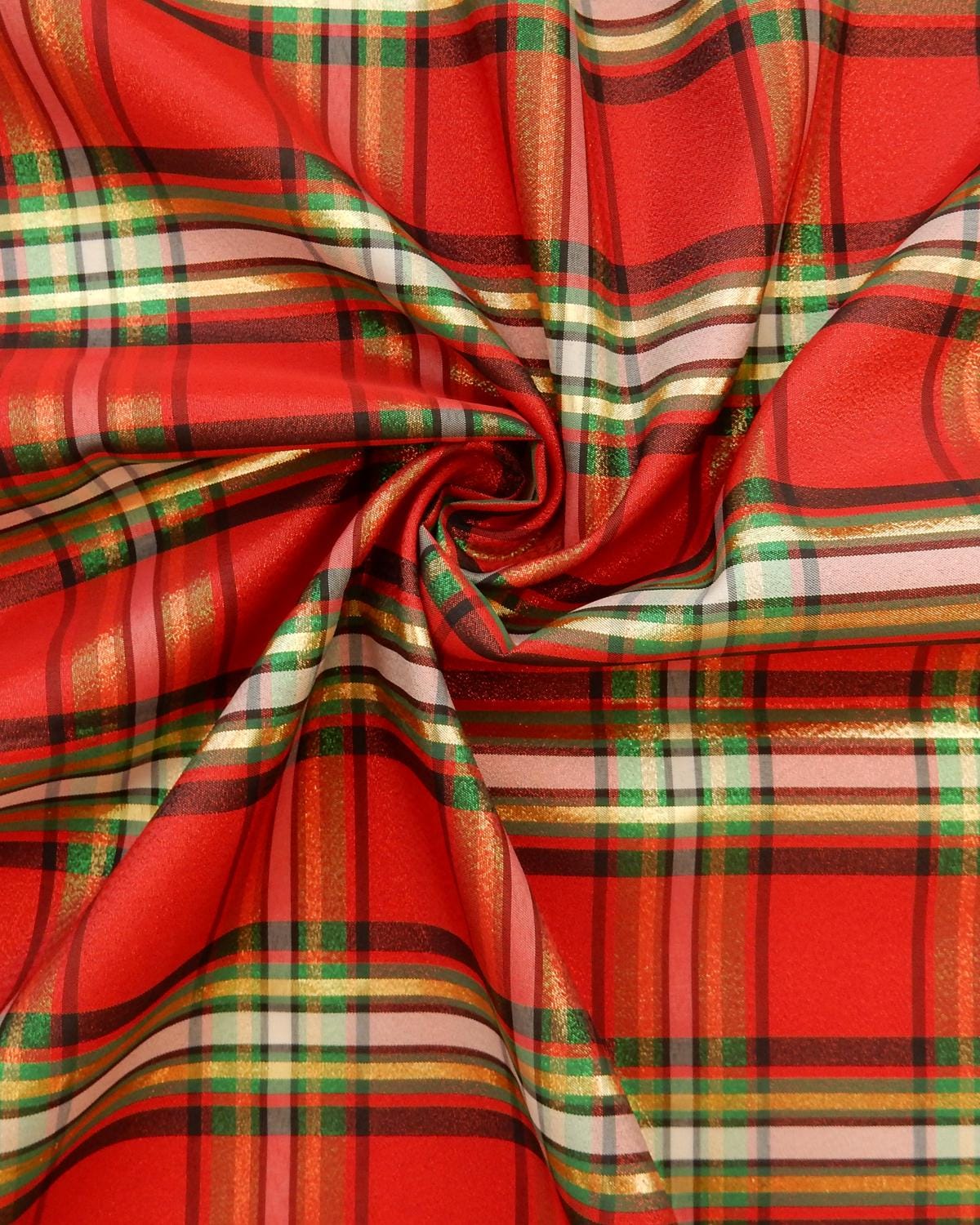 Red White Multicolor Metallic Plaid Taffeta Fabric (60 in.) Sold By The Yard