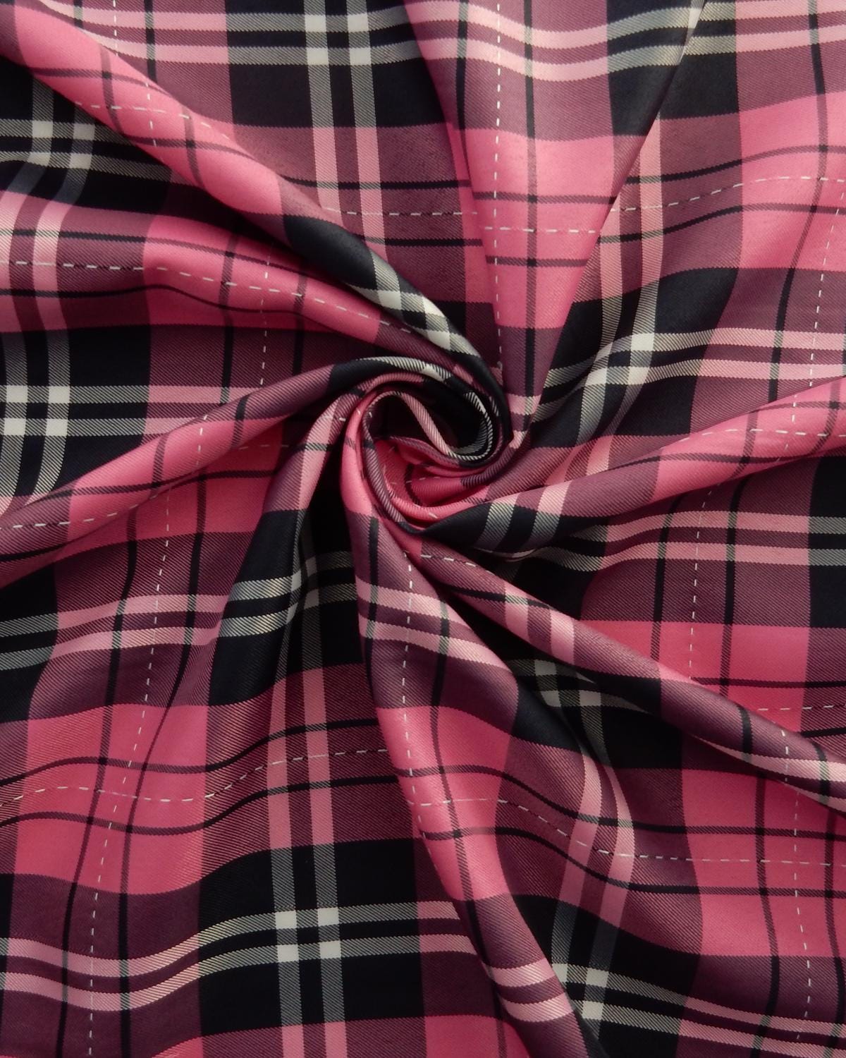 Pink White Tartan Plaid Taffeta Fabric (60 in.) Sold By The Yard