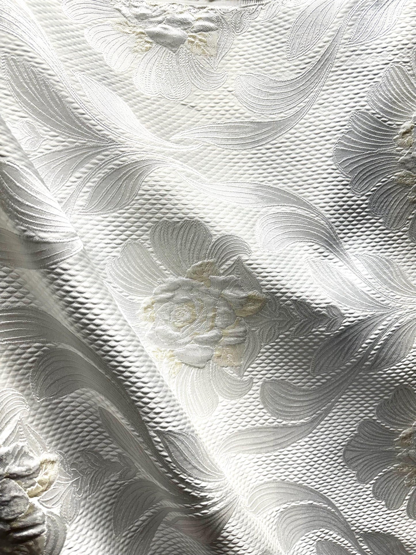 WHITE IVORY Floral Brocade Upholstery Drapery Fabric (54 in.) Sold By The Yard