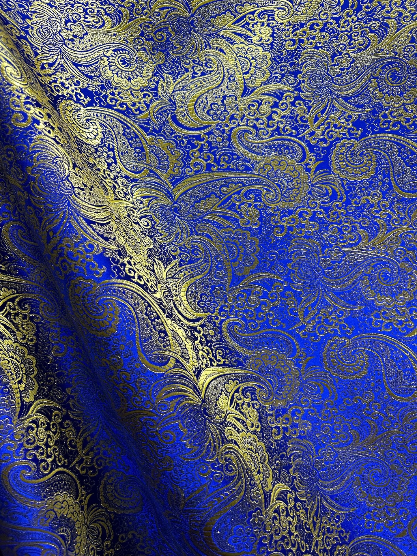 ROYAL BLUE GOLD Metallic Paisley Brocade Fabric (60 in.) Sold By The Yard