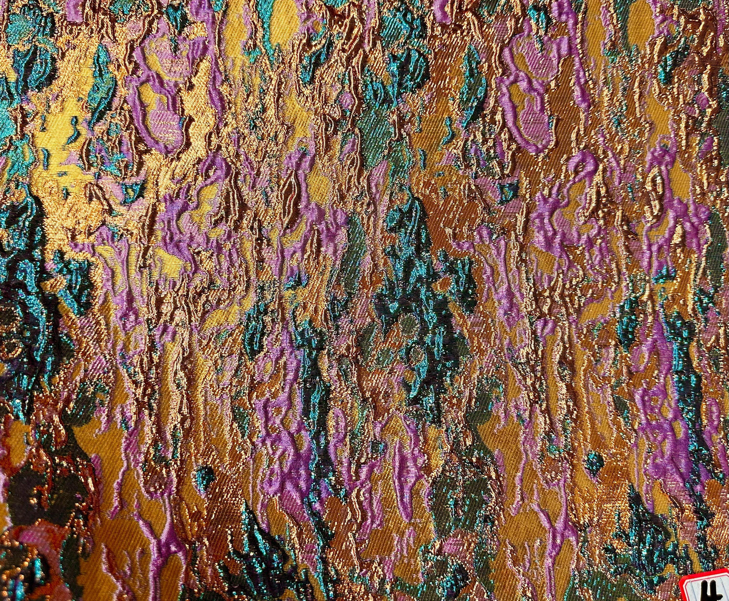 TEAL BLUE GOLD Multicolor Metallic Brocade Fabric (60 in.) Sold By The Yard