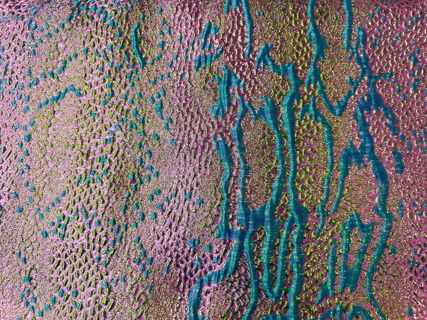 MINT BLUE PINK Multicolor Reptile Pattern Metallic Brocade Fabric (60 in.) Sold By The Yard