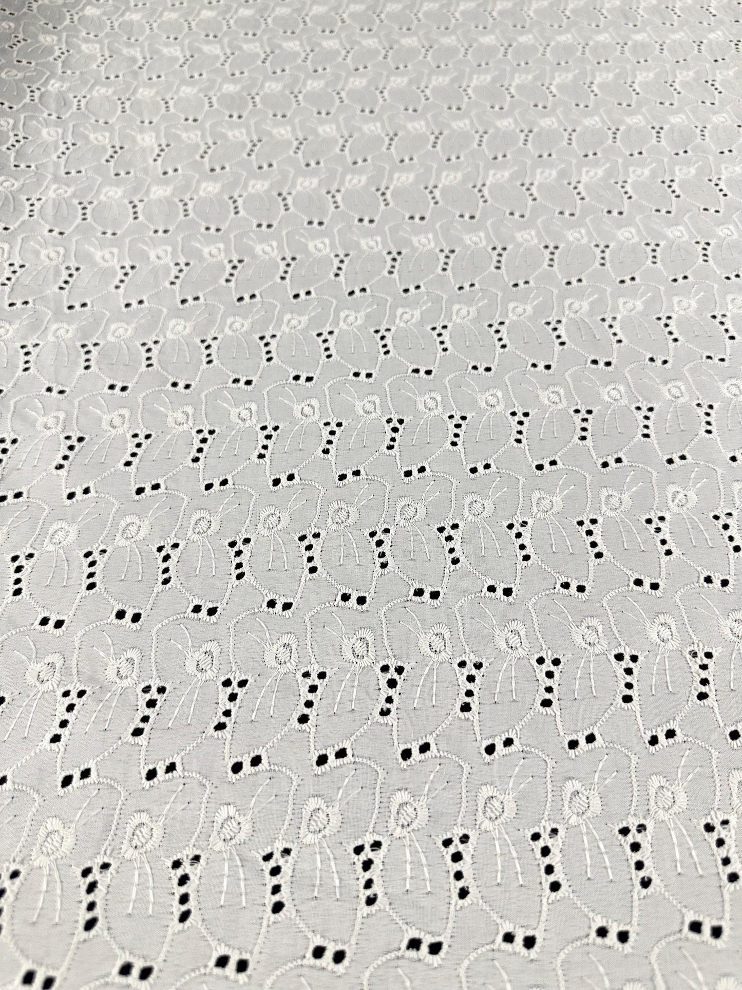 Off White Floral 100% Cotton Eyelet Embroidered Fabric (58 in.) Sold By The Yard