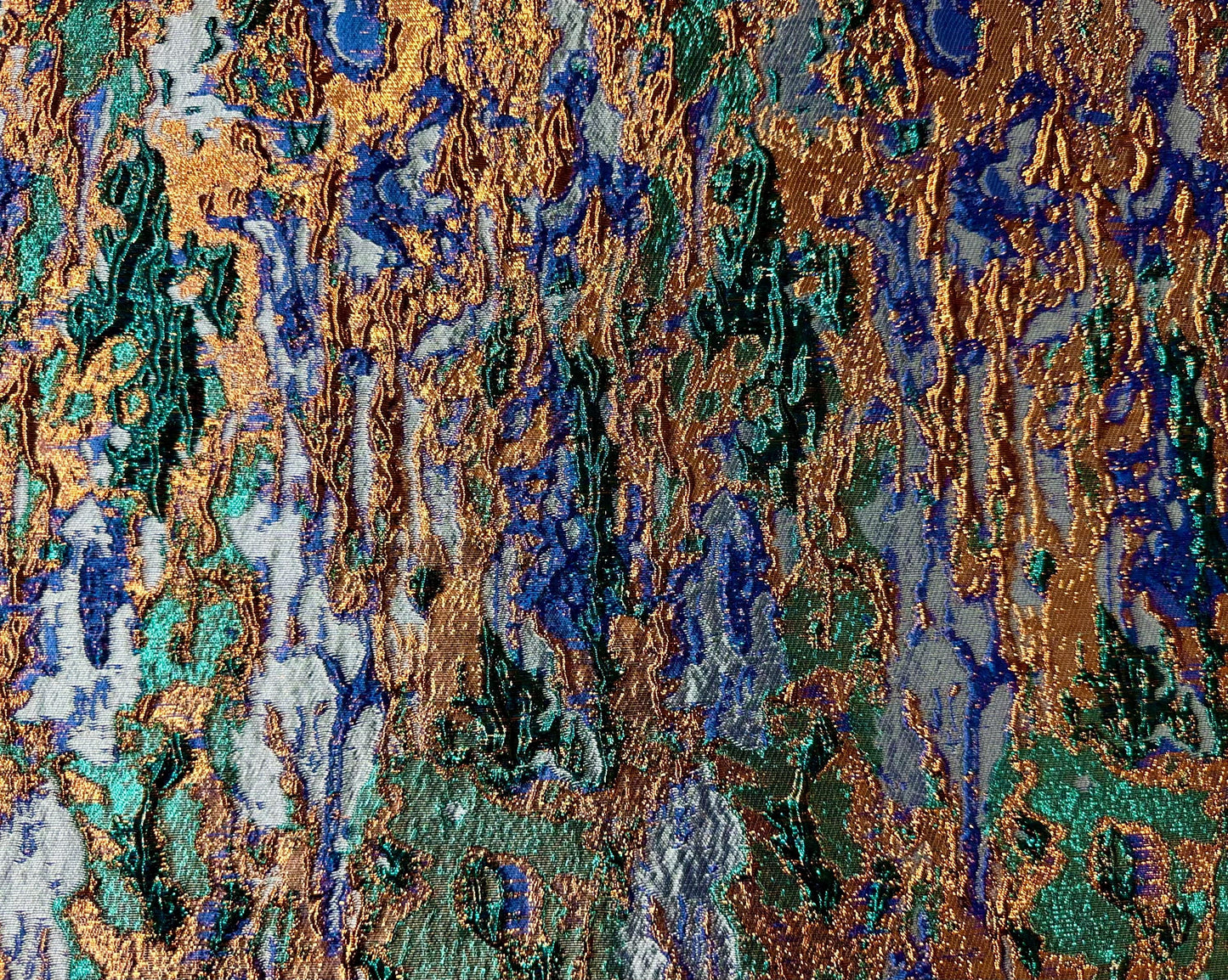 Blue Teal Rose Gold Metallic Brocade Fabric (60 in.) Sold By The Yard