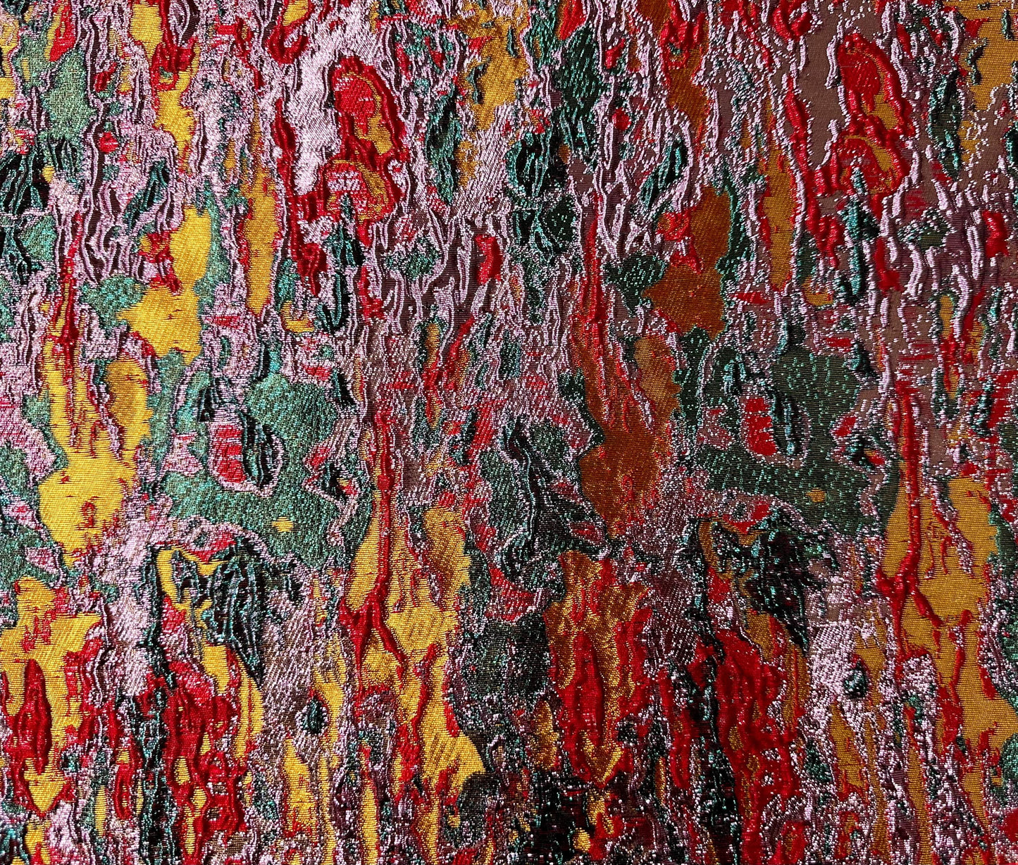 Teal Pink Red Dark Gold Metallic Brocade Fabric (60 in.) Sold By The Yard