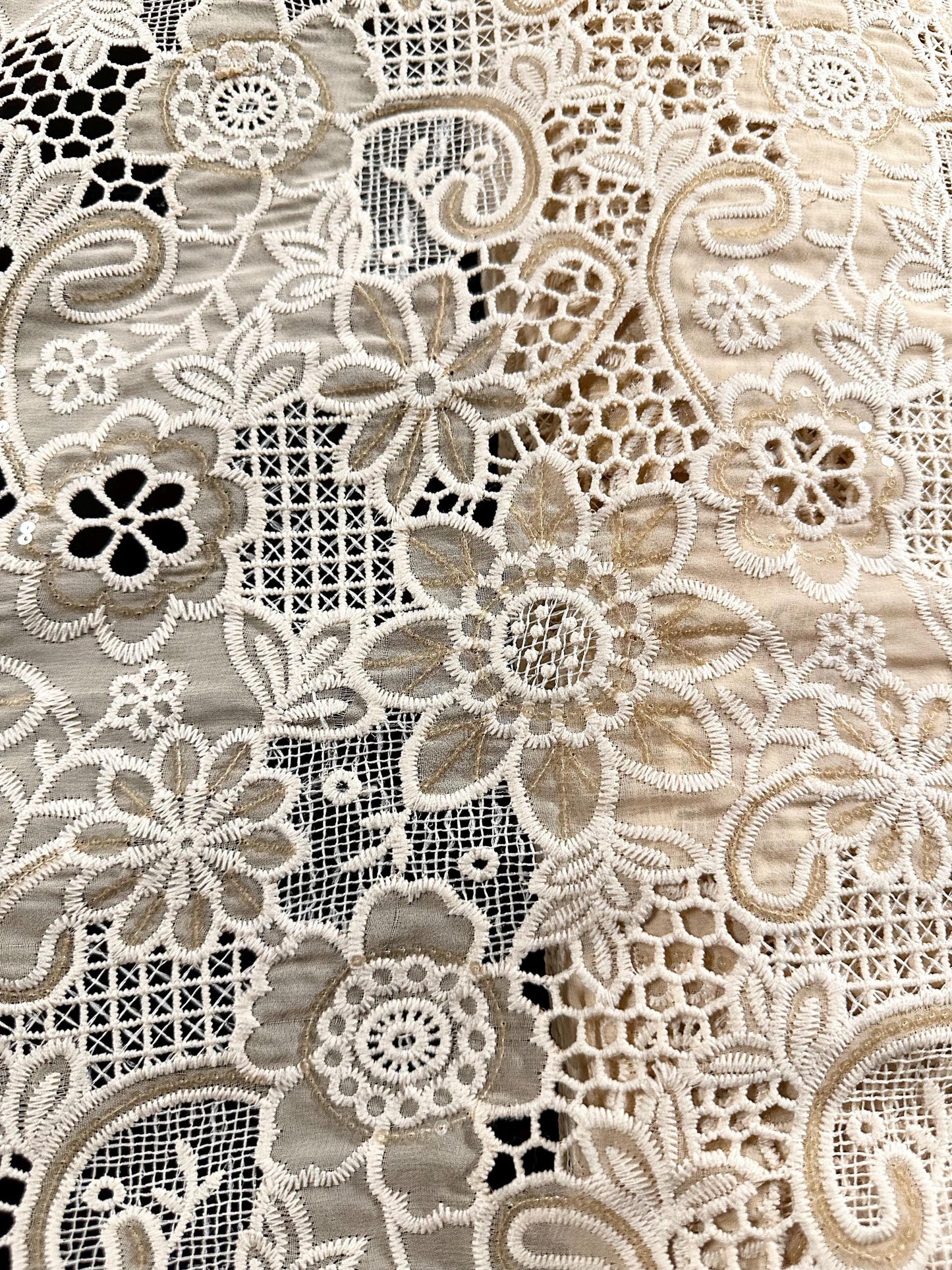 BEIGE Floral Sequin Chiffon Lace Fabric (54 in.) Sold By The Yard