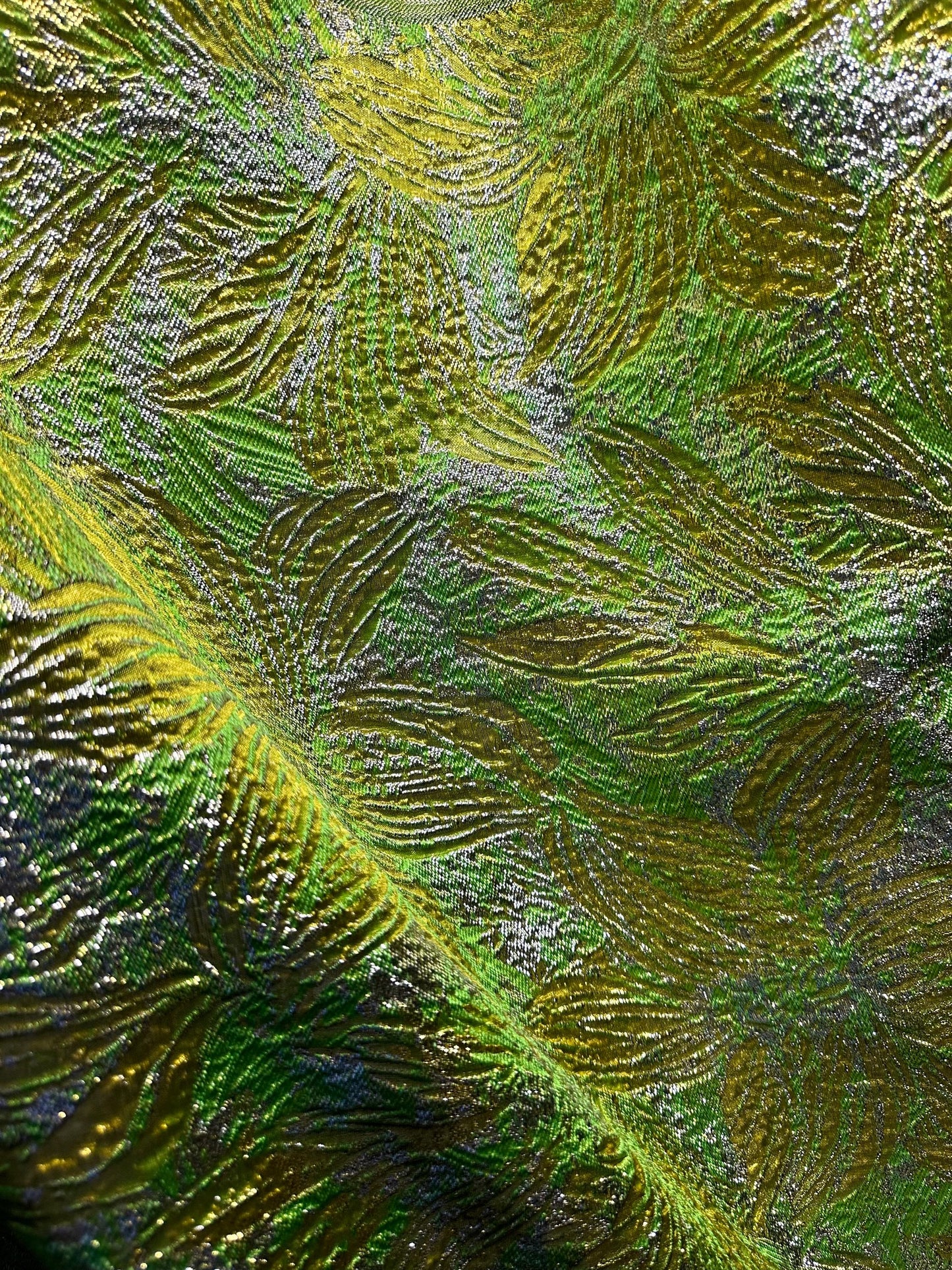 GREEN GOLD SILVER Floral Metallic Brocade Fabric (60 in.) Sold By The Yard