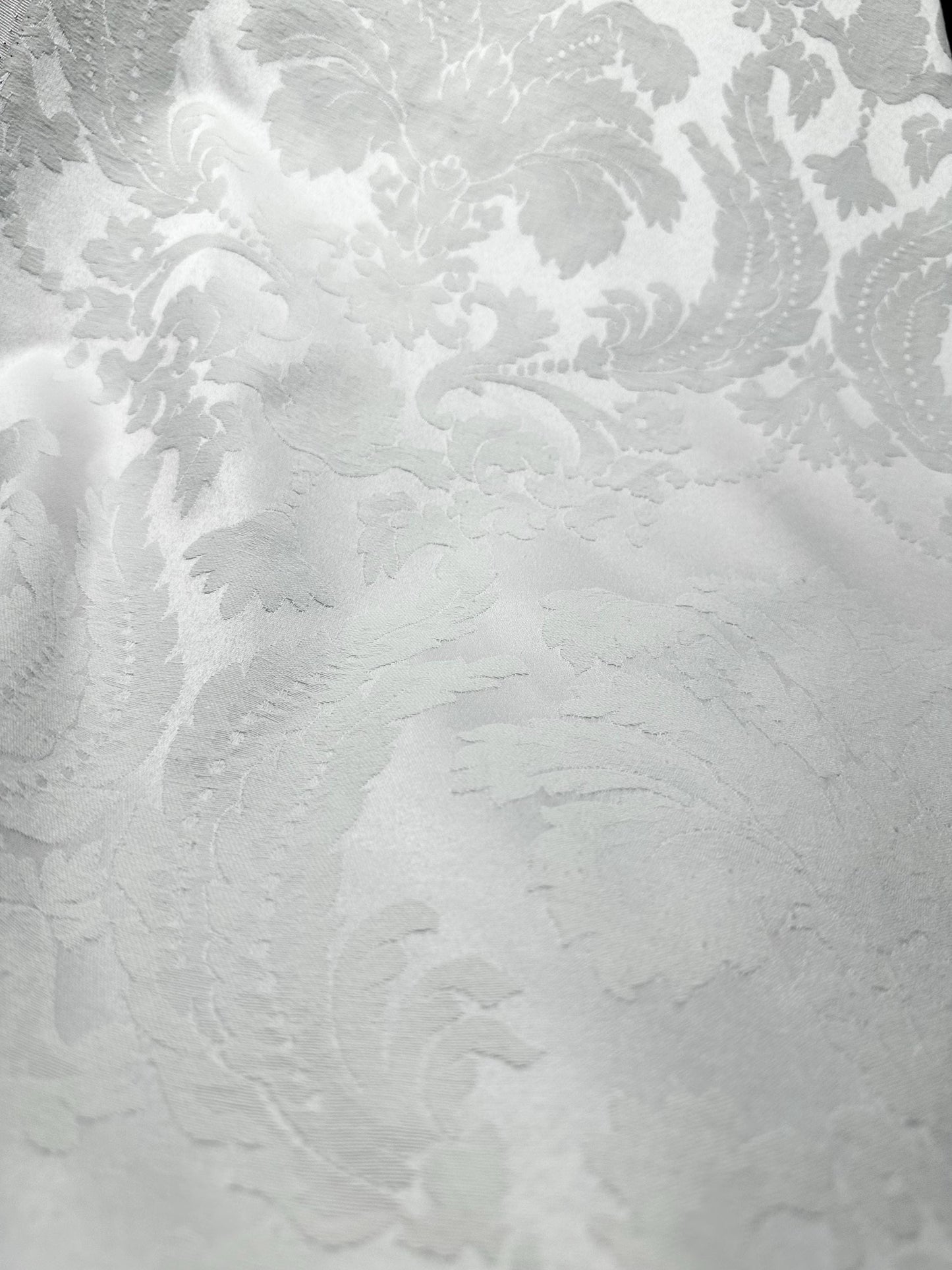 WHITE Floral Damask Poly Cotton Brocade Fabric (56 in.) Sold By The Yard