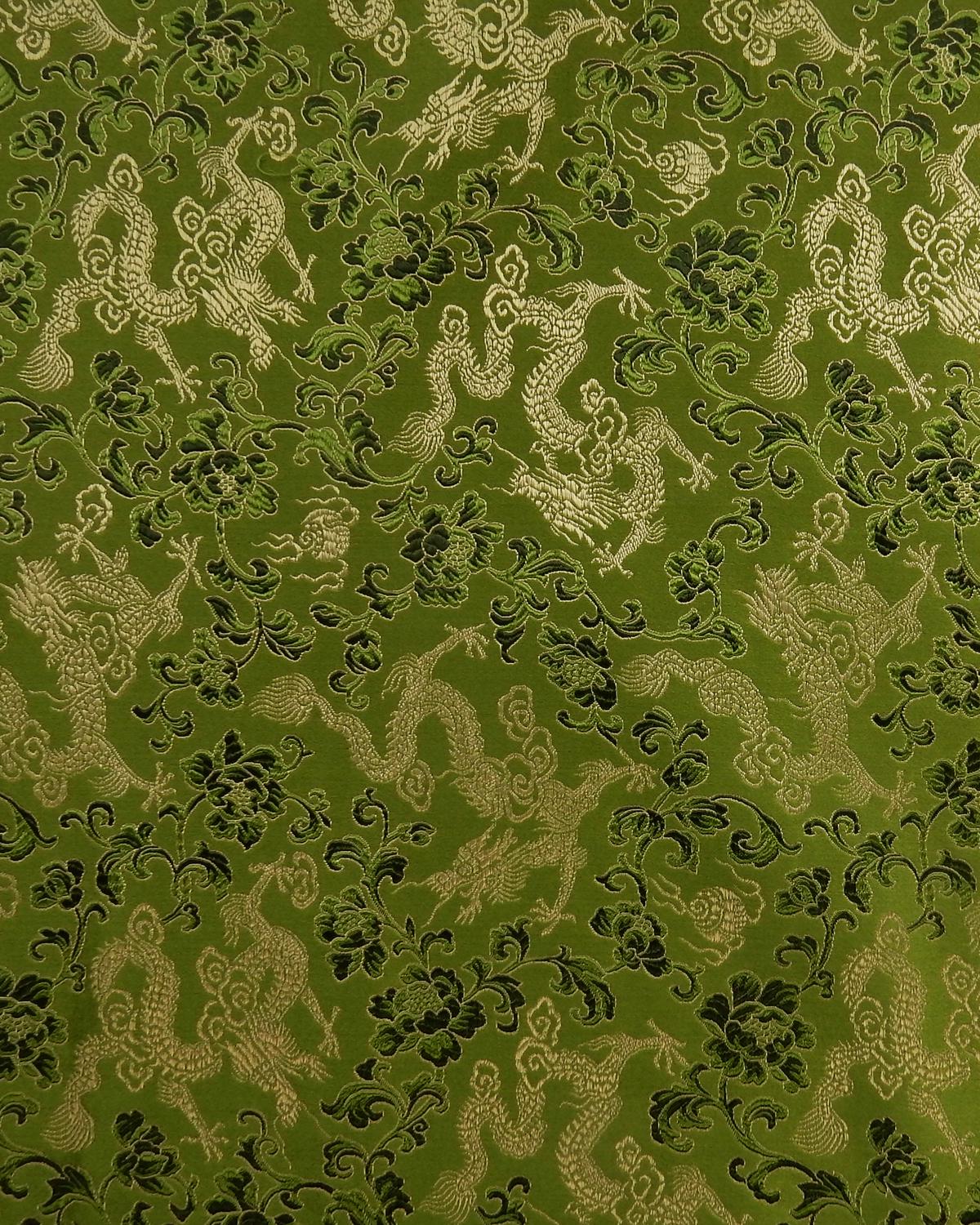Olive Gold Floral Dragon Silk Brocade Fabric (30 in.) Sold By The Yard