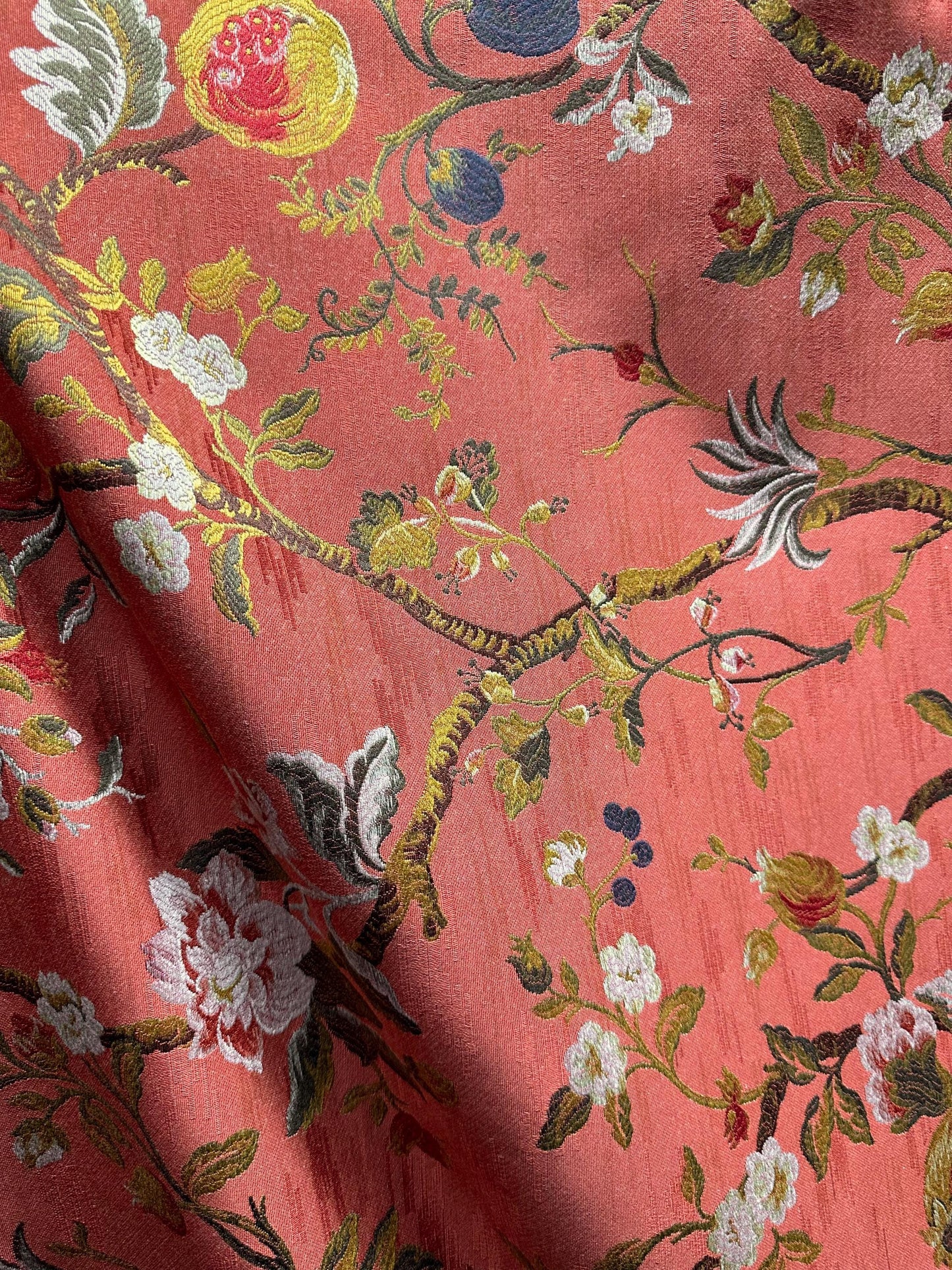 RED Multicolor Floral Upholstery Drapery Brocade Fabric (56 in.) Sold By The Yard