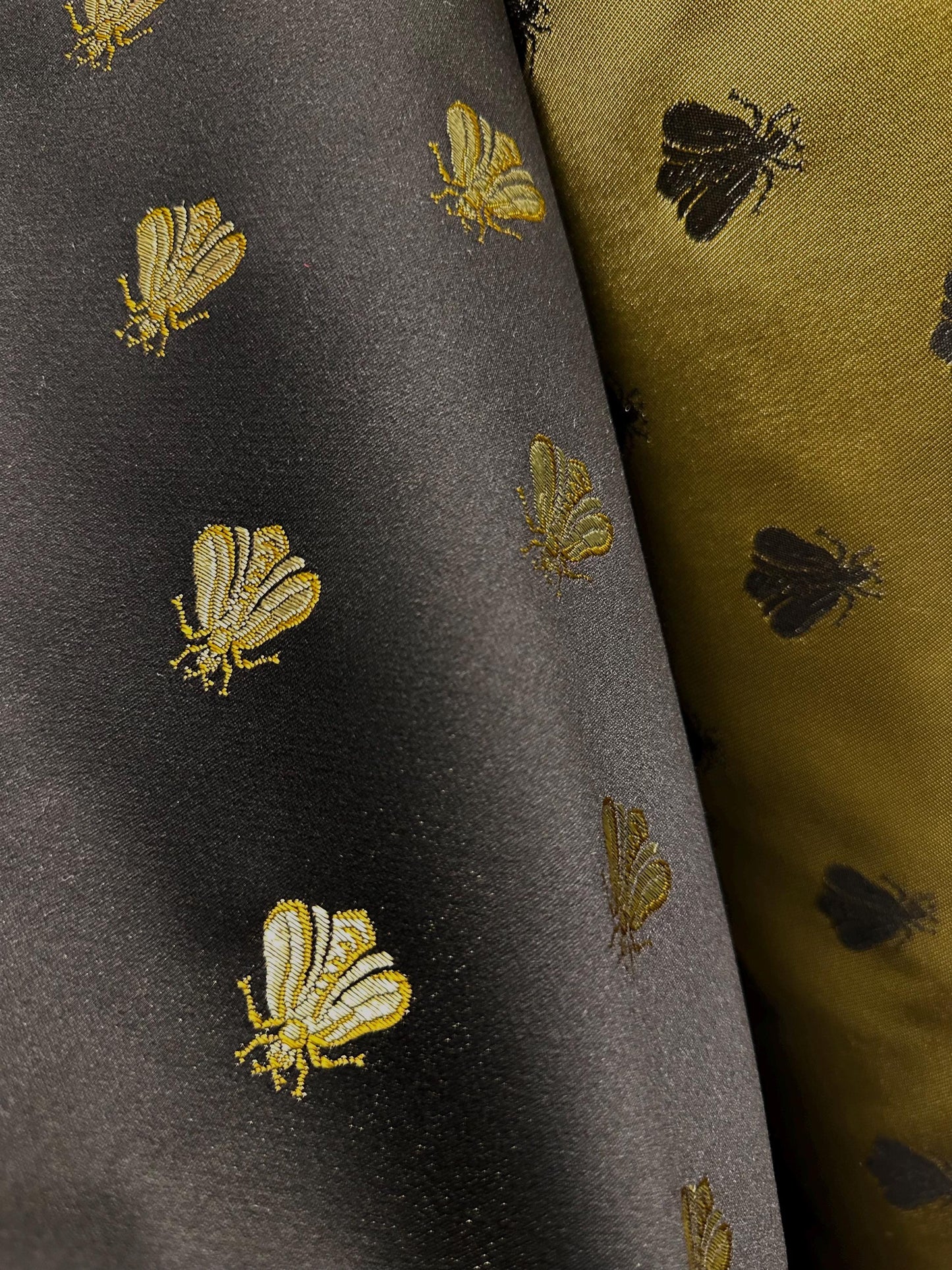 BLACK GOLD Bees Upholstery Drapery Brocade Fabric (54 in.) Sold By The Yard