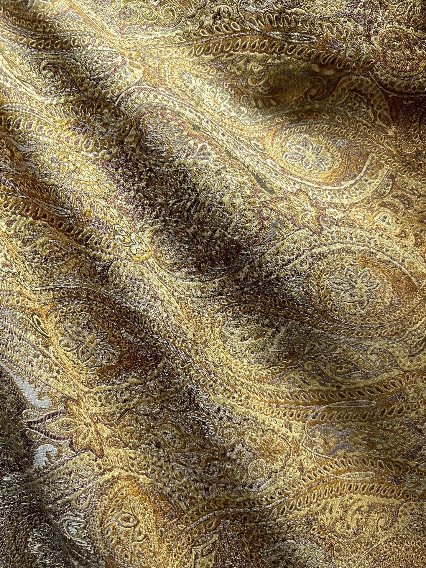 GOLD BROWN GRAY Paisley Brocade Upholstery Drapery Fabric (54 in.) Sold By The Yard