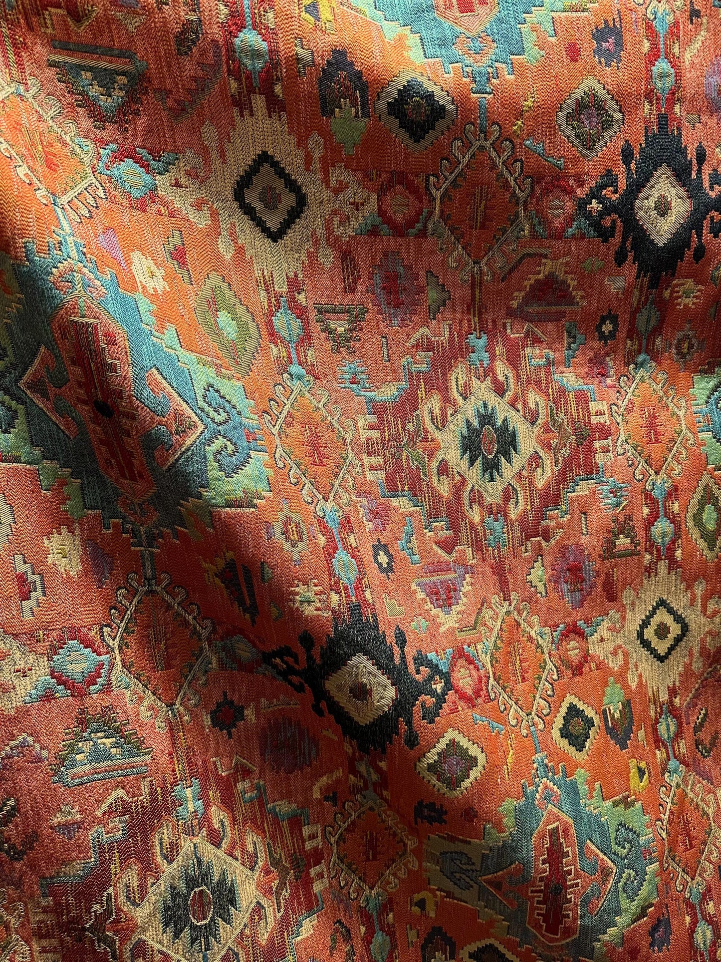 ORANGE Multicolor Geometric Chenille Upholstery Brocade Fabric (54 in.) Sold By The Yard