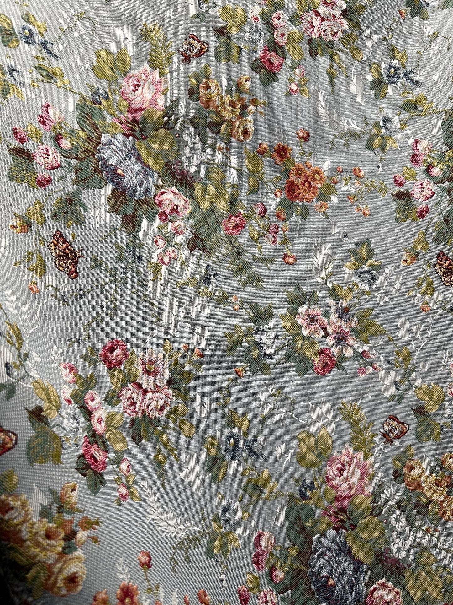 LIGHT BLUE PINK Multicolor Floral Upholstery Brocade Fabric (54 in.) Sold By The Yard