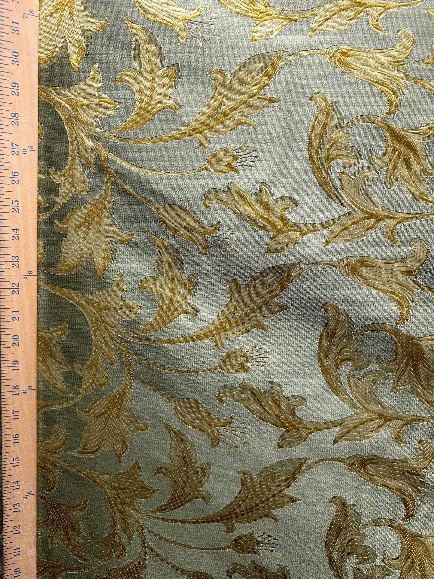 SAGE GREEN GOLD Brocade Flower Floral Upholstery Drapery Fabric (110 in.) Sold By The Yard