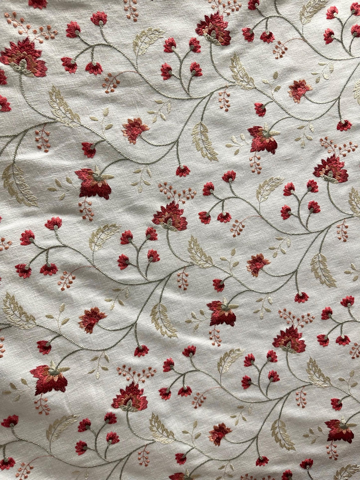 WHITE RED SAGE Floral Embroidered Upholstery Drapery Fabric (52 in.) Sold By The Yard