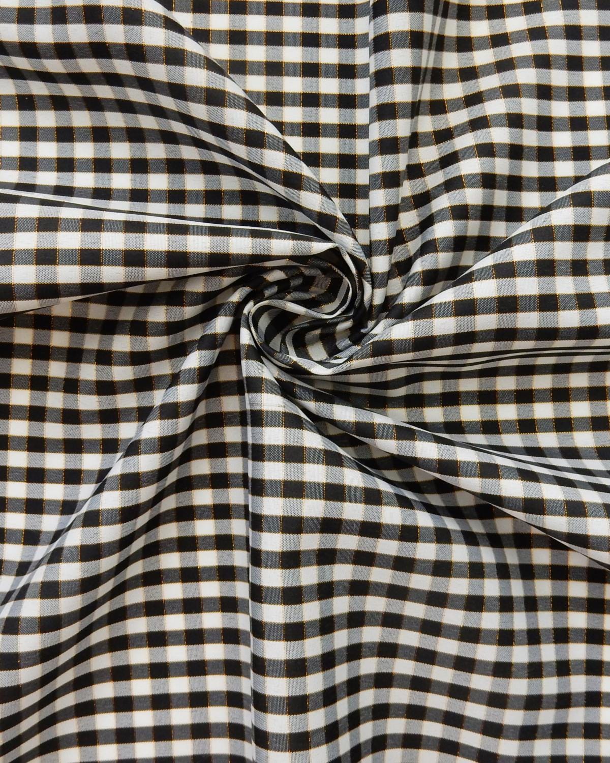 Black White Gold Metallic Checkered Plaid Taffeta Fabric (60 in.) Sold By The Yard