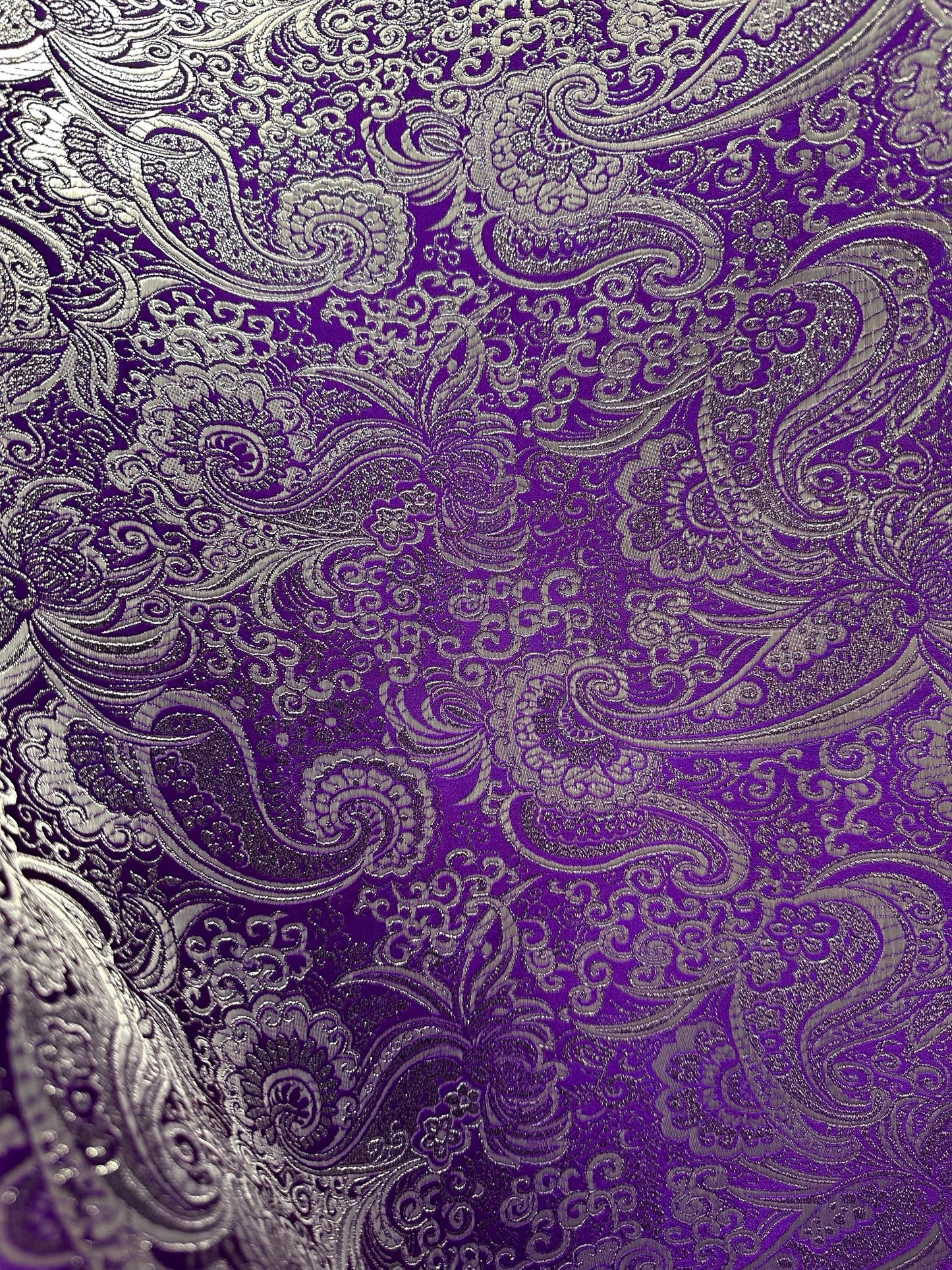 PURPLE SILVER Metallic Paisley Brocade Fabric (60 in.) Sold By The Yard
