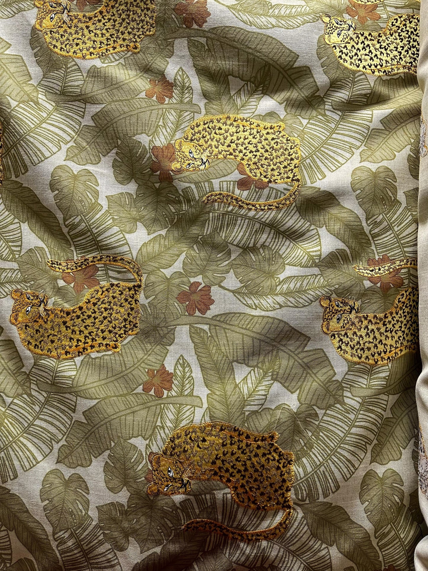 NATURAL OLIVE GREEN Leopard Tropical Embroidered Upholstery Drapery Fabric (54 in.) Sold By The Yard