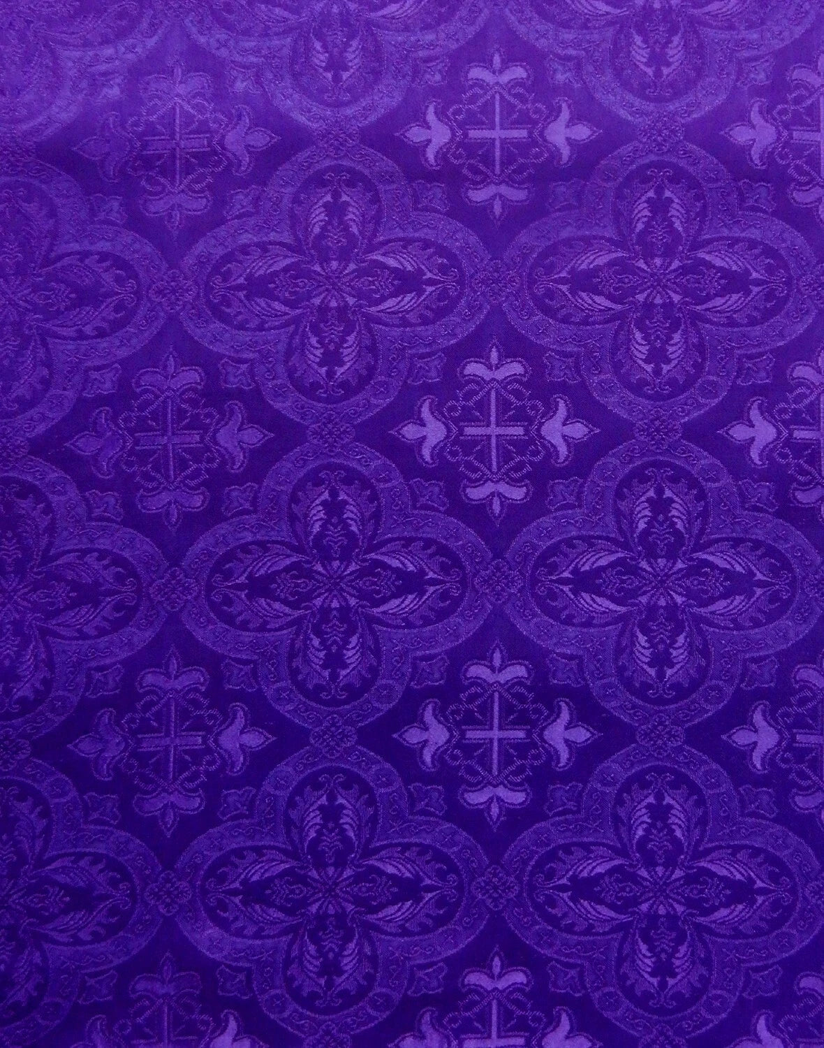 PURPLE Liturgical Cross Brocade Fabric (60 in.) Sold By The Yard