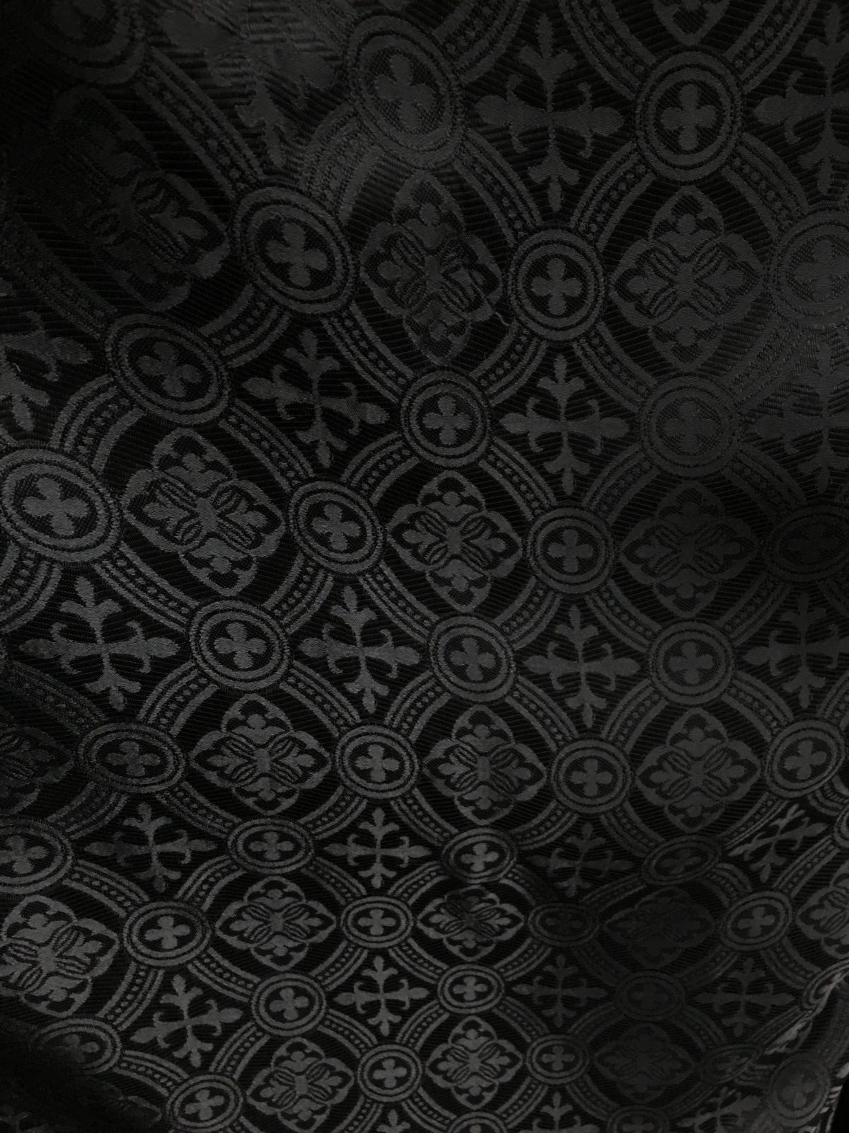 BLACK Liturgical Cross Brocade Fabric (60 in.) Sold By The Yard