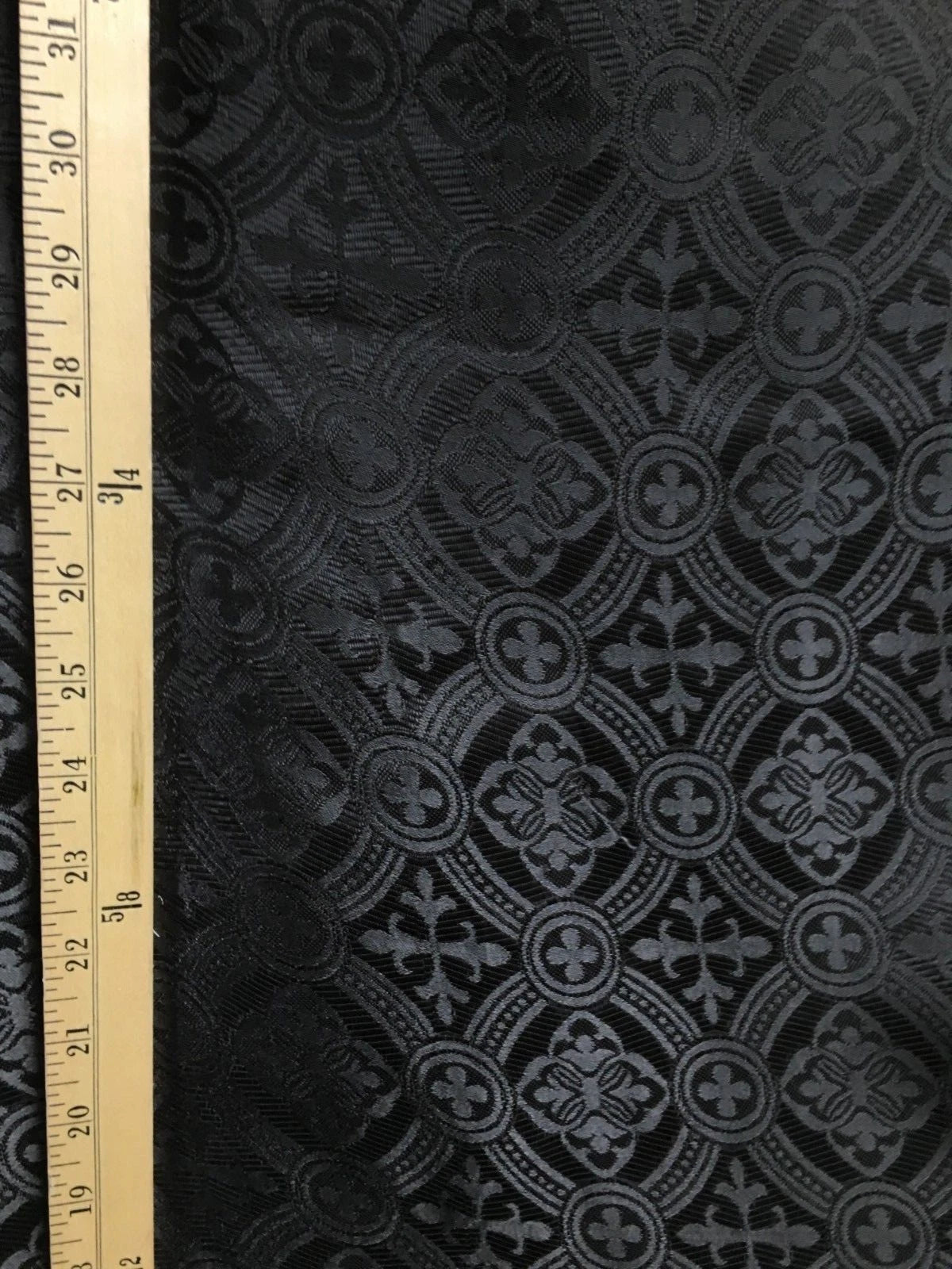 BLACK Liturgical Cross Brocade Fabric (60 in.) Sold By The Yard